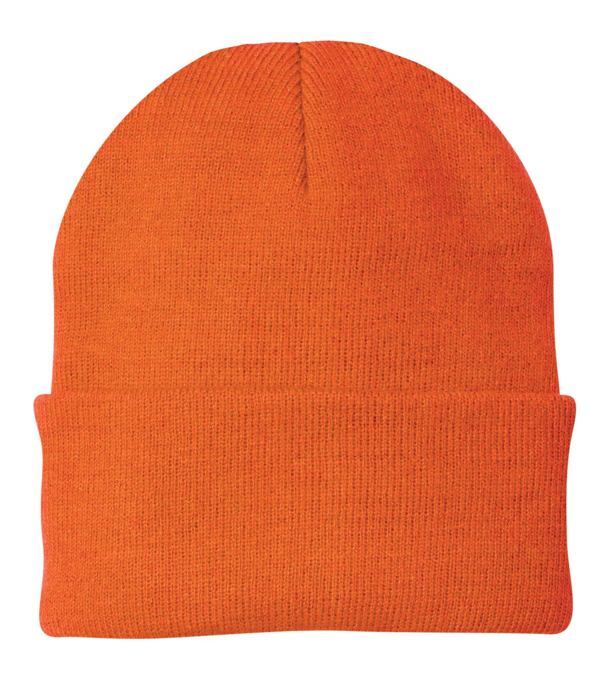 Front View of Neon Orange Port & Company Knit Cap. CP90