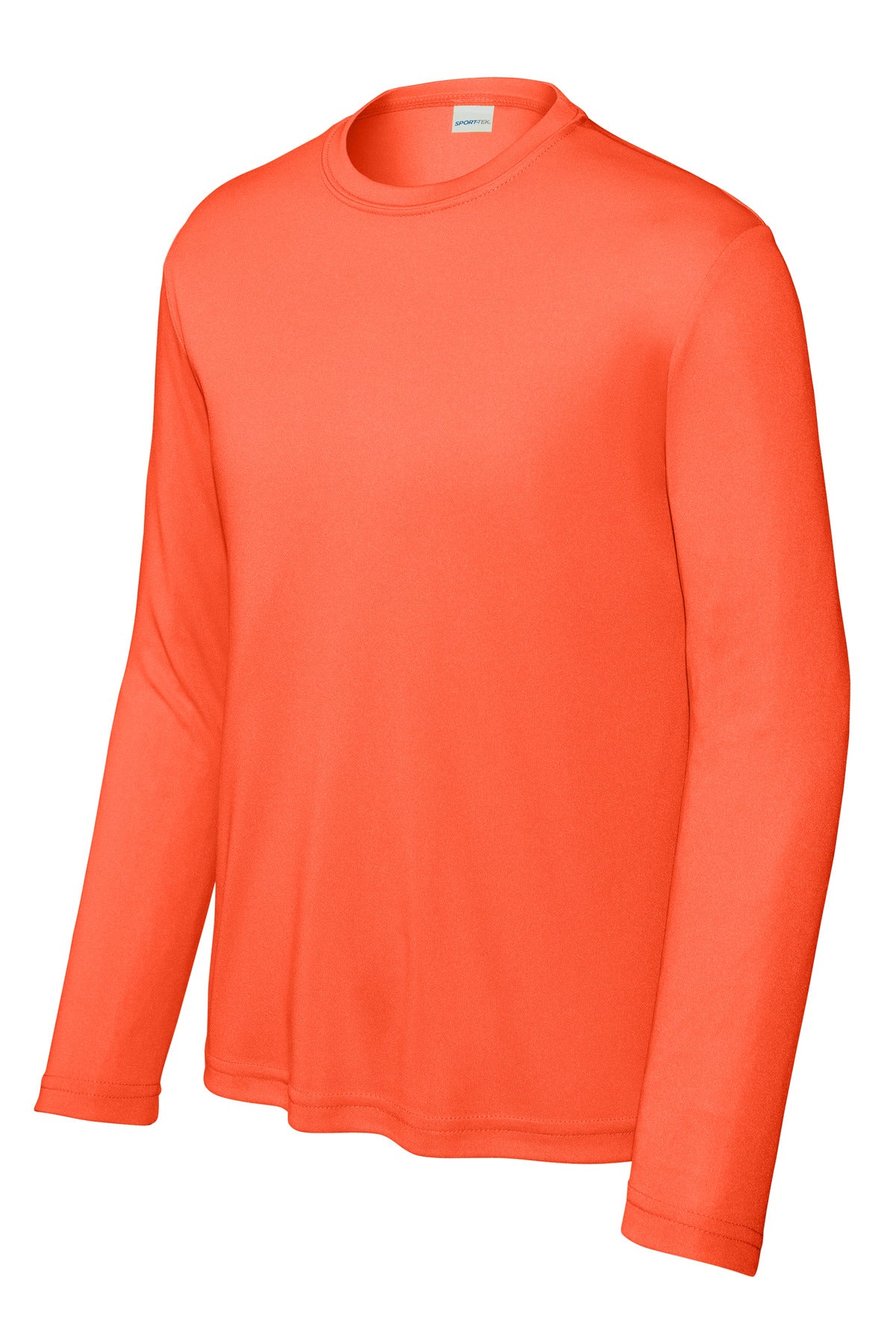 Front View of Neon Orange Sport-Tek Youth Long Sleeve PosiCharge Competitor Tee. YST350LS