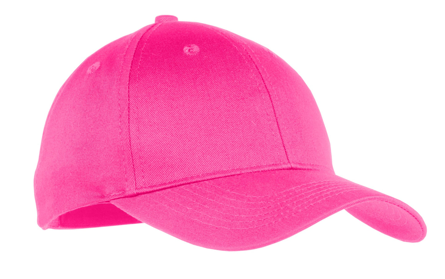 Front View of Neon Pink Port & Company Youth Six-Panel Twill Cap. YCP80