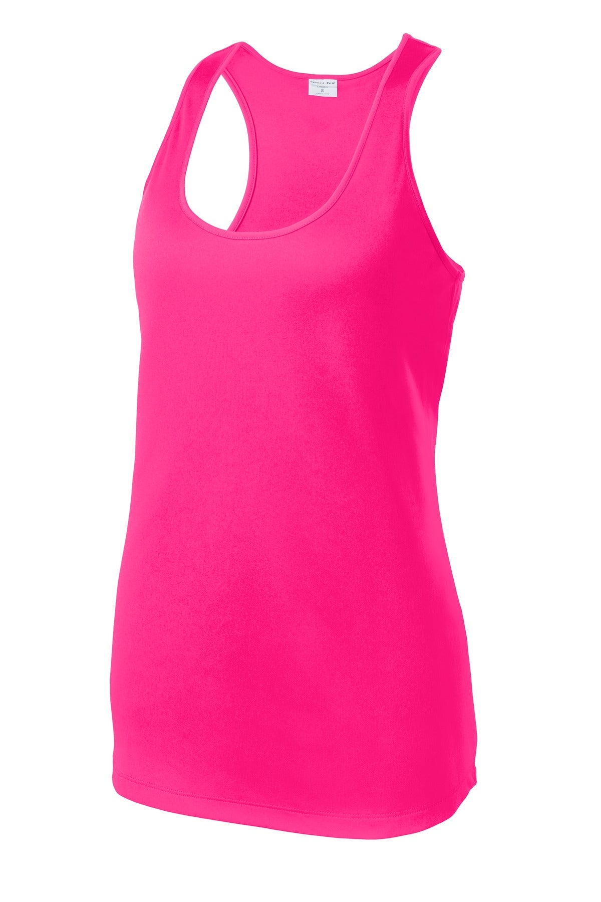 Front View of Neon Pink Sport-Tek Women's PosiCharge Competitor Racerback Tank. LST356