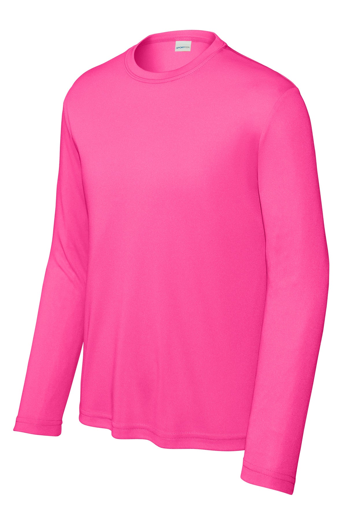 Front View of Neon Pink Sport-Tek Youth Long Sleeve PosiCharge Competitor Tee. YST350LS