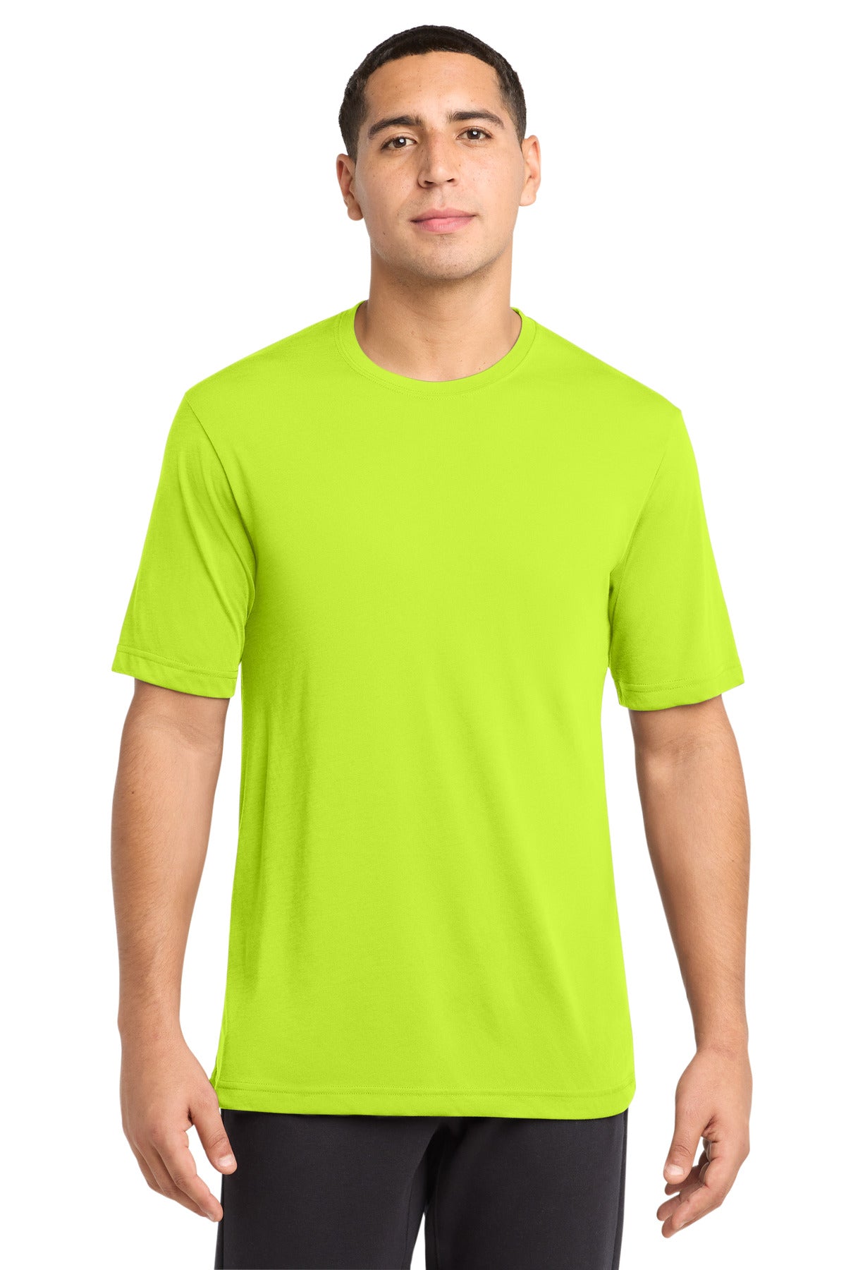 Front View of Neon Yellow Sport-Tek PosiCharge Competitor Cotton Touch Tee. ST450