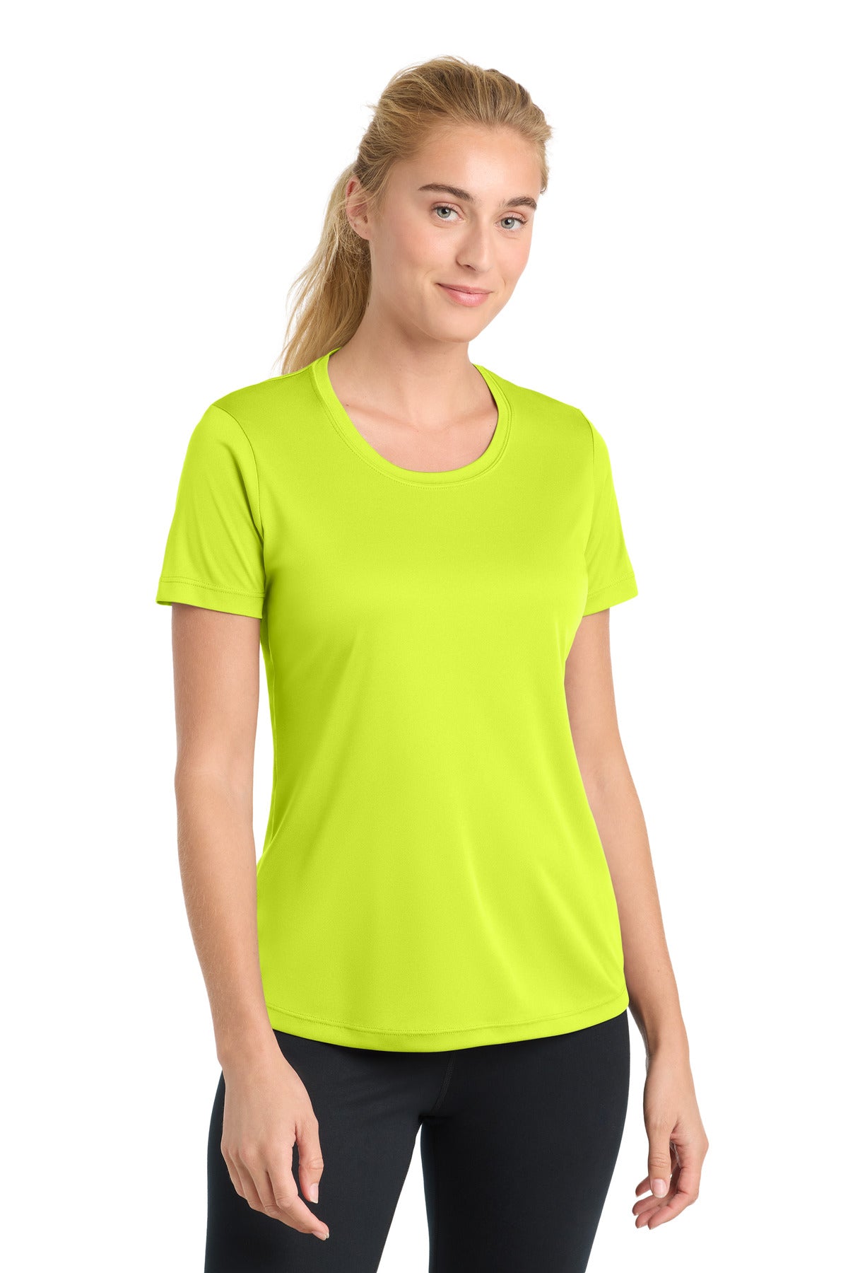 Front View of Neon Yellow Sport-Tek Women's PosiCharge Competitor Tee. LST350