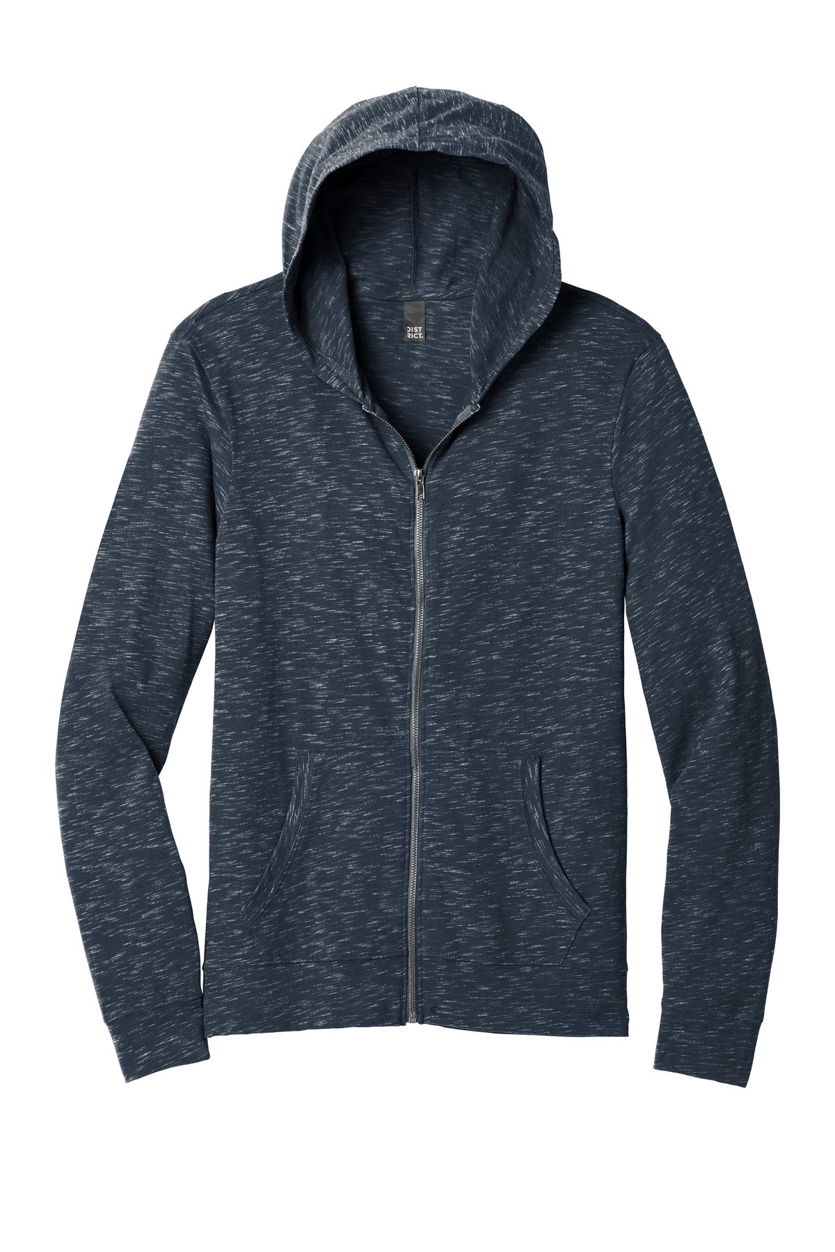 Front View of New Navy District Medal Full-Zip Hoodie. DT565