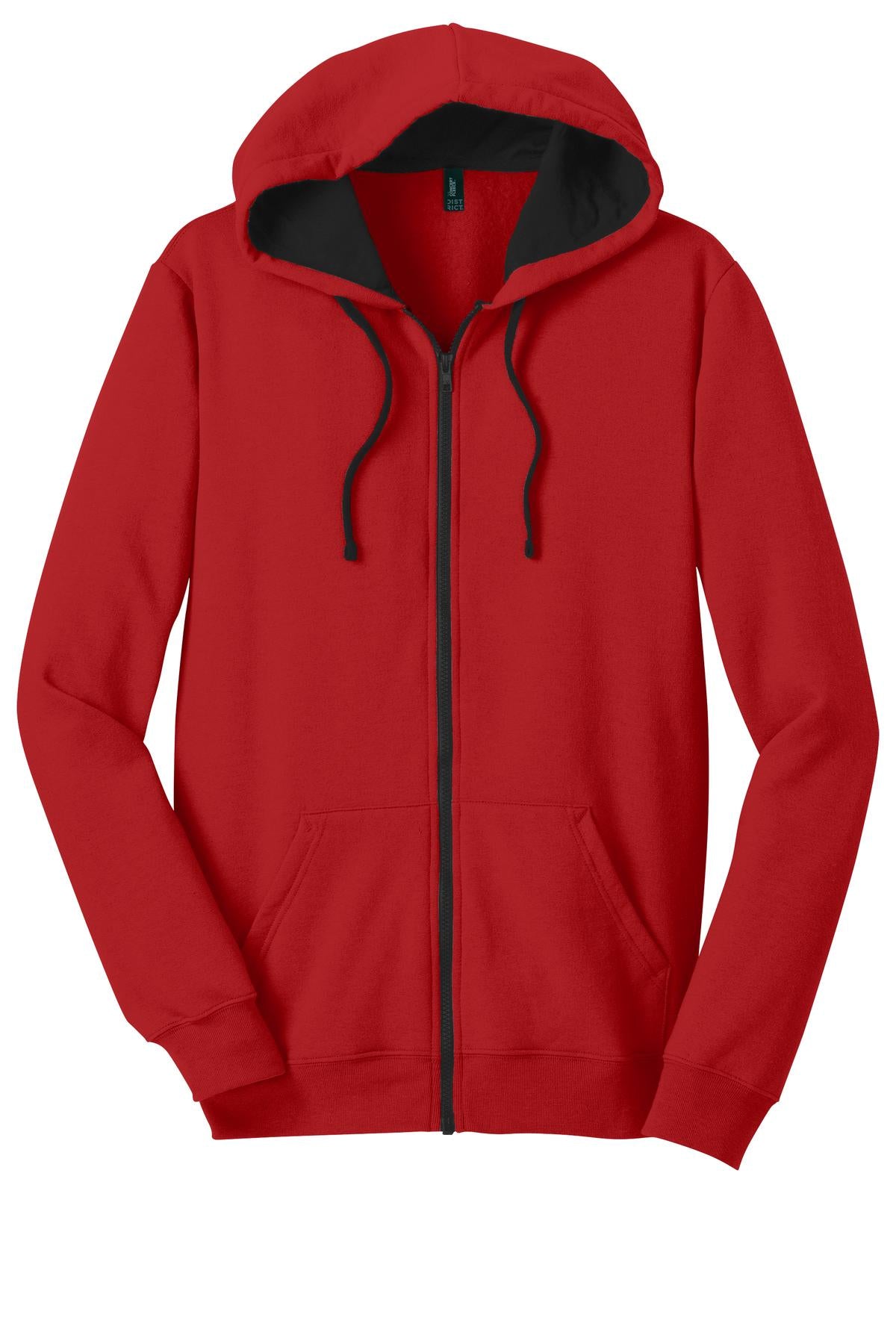 Front View of New Red District The Concert Fleece Full-Zip Hoodie. DT800