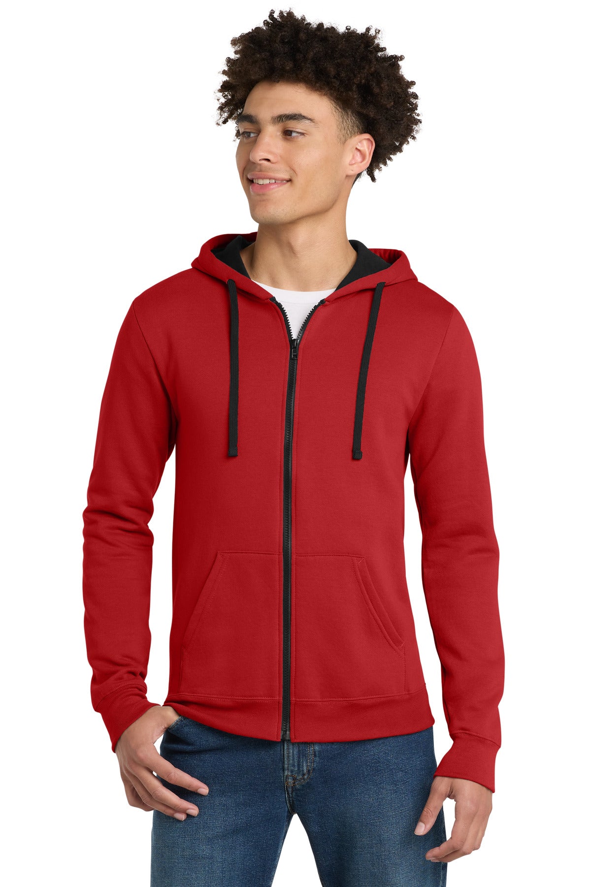 Front View of New Red District The Concert Fleece Full-Zip Hoodie. DT800