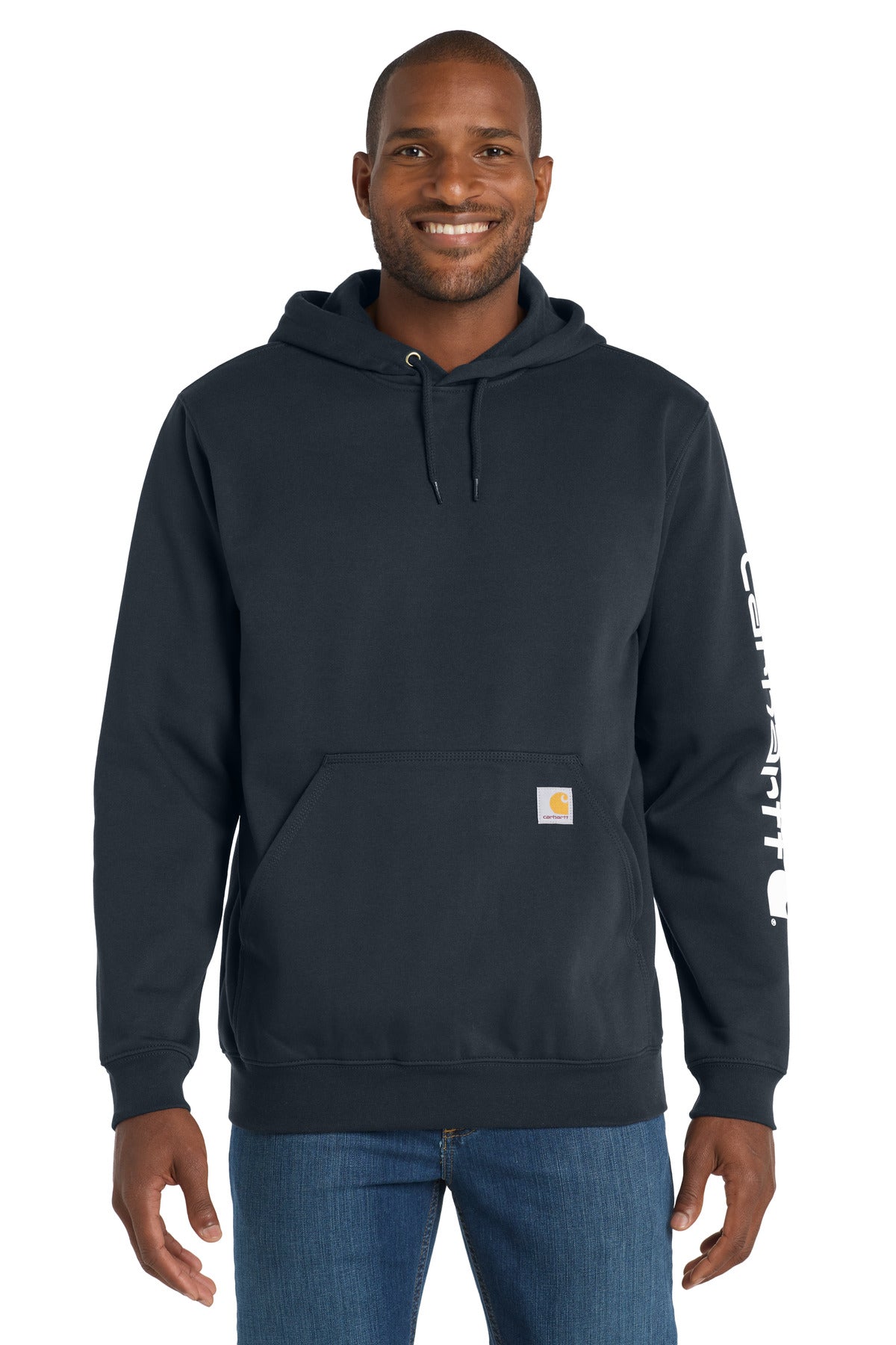 Front View of NewNavy Carhartt Midweight Hooded Logo Sweatshirt CTK288