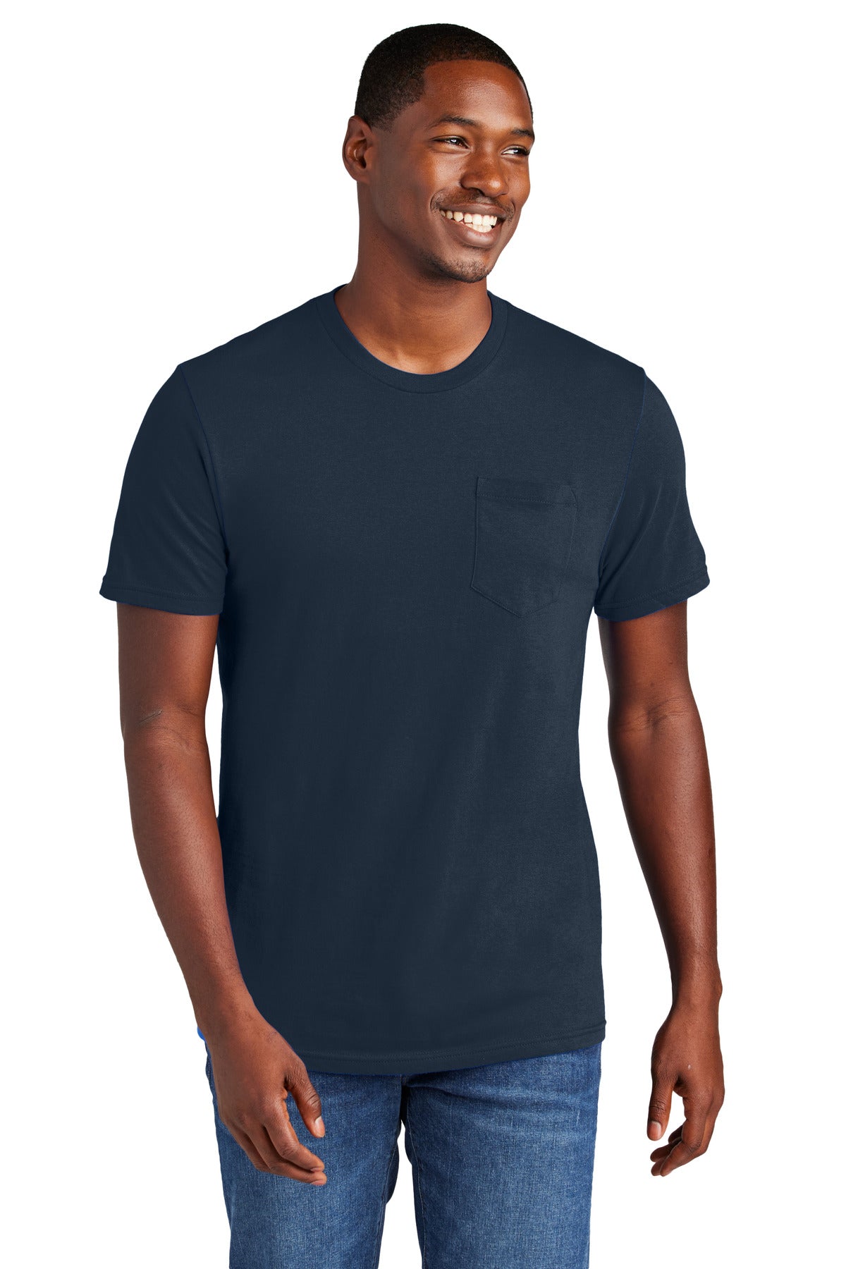 Front View of NewNavy District Very Important Tee with Pocket. DT6000P