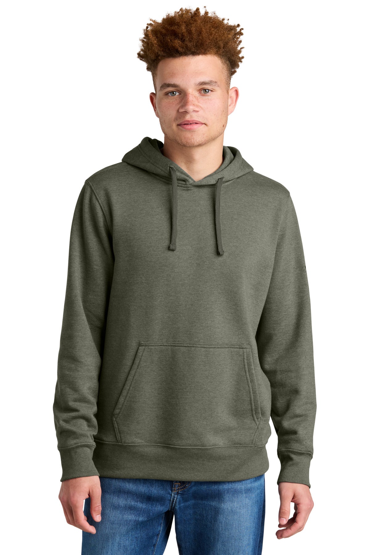 Front View of NewTpGrnHt The North Face Sleeve Logo Pullover Hoodie NF0A8AU0