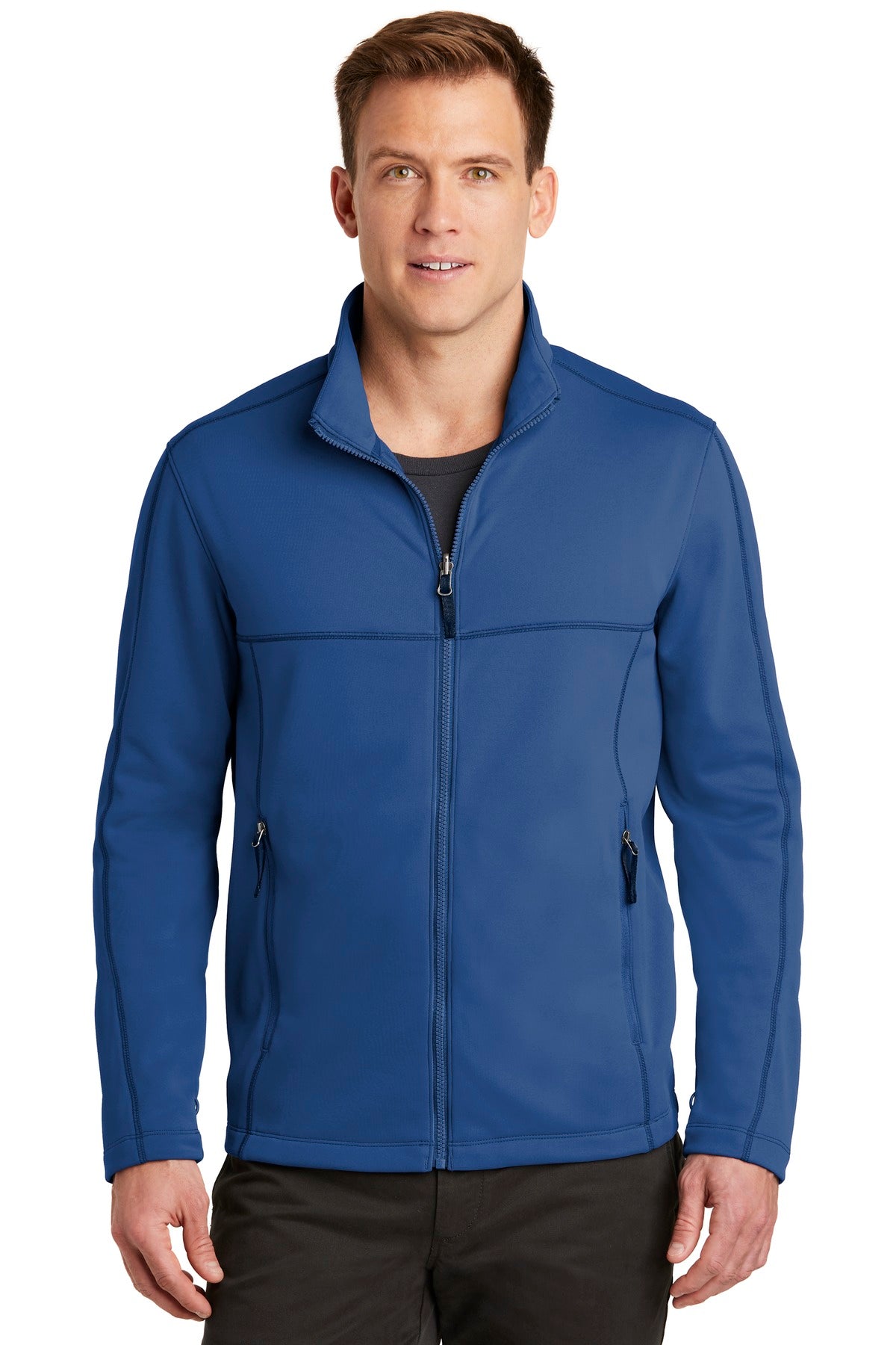 Front View of Night Sky Blue Port Authority Collective Smooth Fleece Jacket. F904