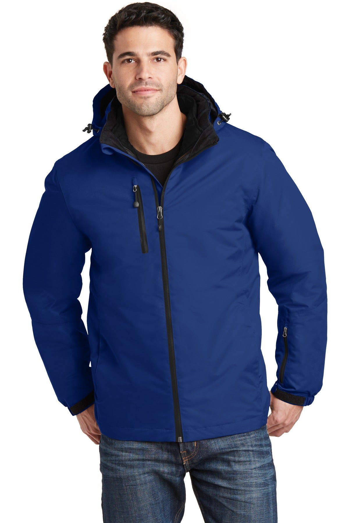 Front View of Nt Sky Blue/Bk Port Authority Vortex Waterproof 3-in-1 Jacket. J332