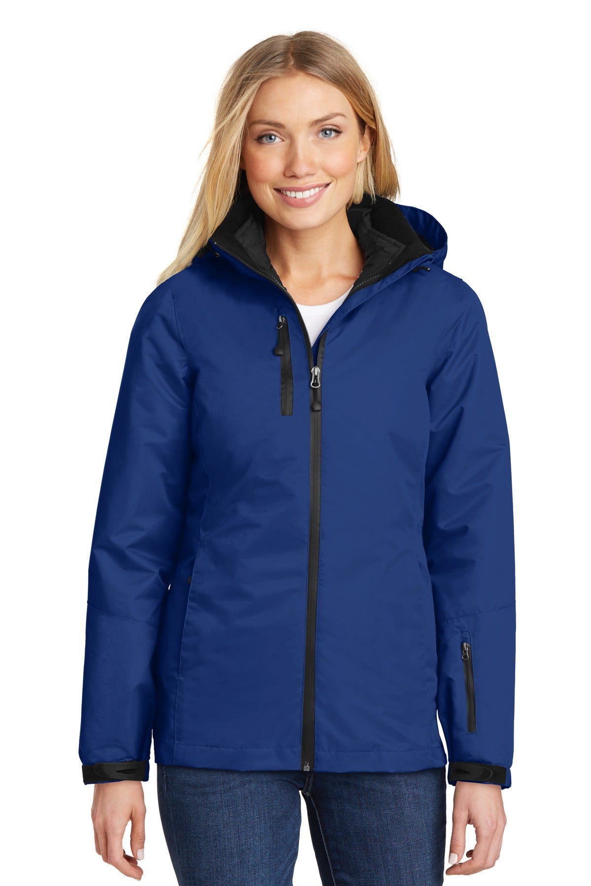 Front View of Nt Sky Blue/Bk Port Authority Women's Vortex Waterproof 3-in-1 Jacket. L332
