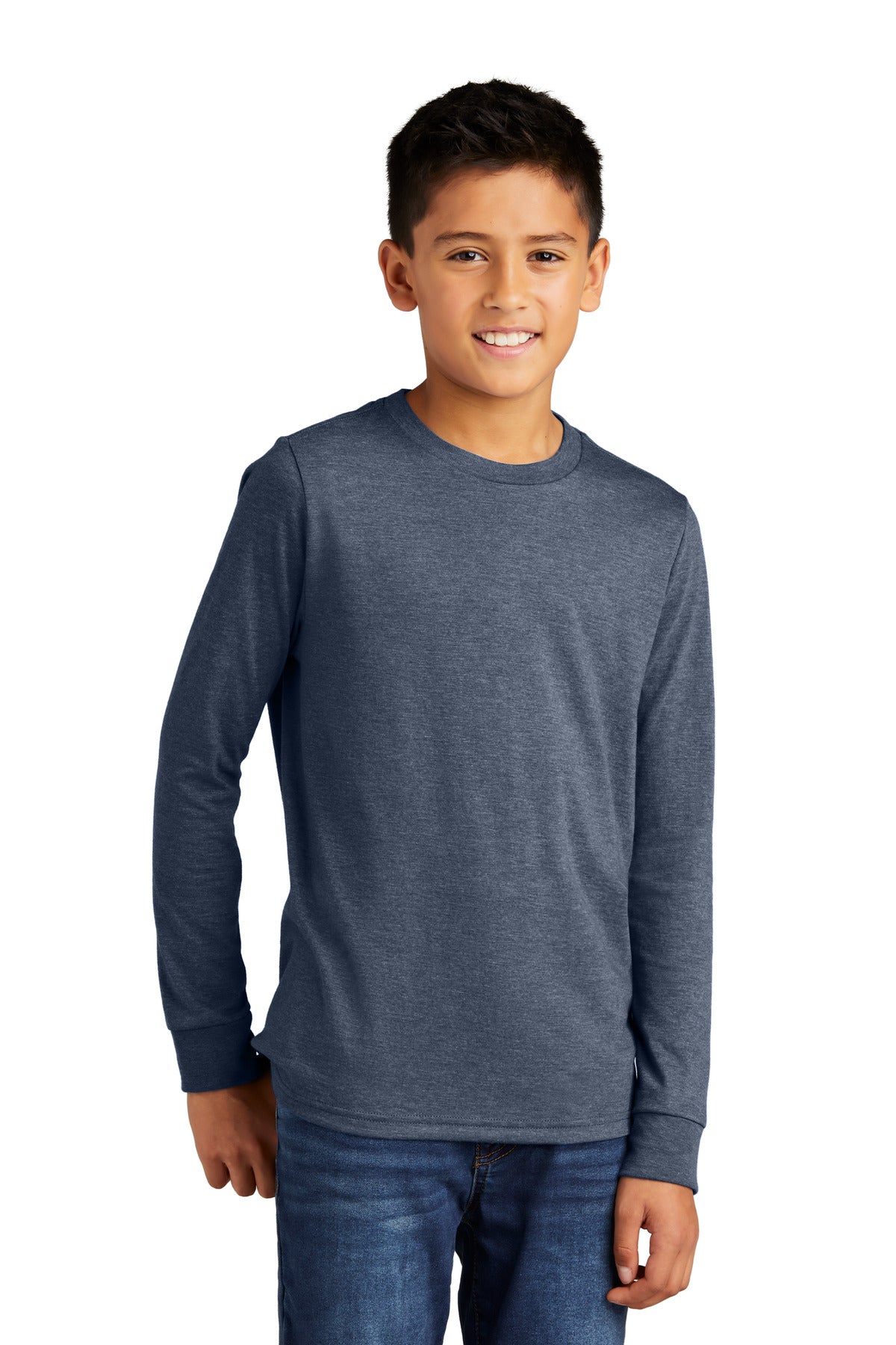 Front View of NvyFrost District Youth Perfect Tri Long Sleeve Tee DT132Y