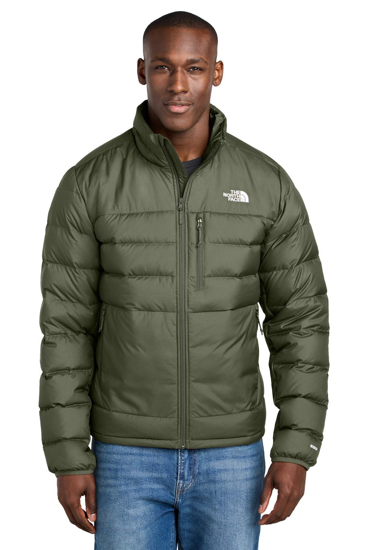 Front View of NwTaupeGn The North Face Down Hybrid Jacket NF0A7V4F