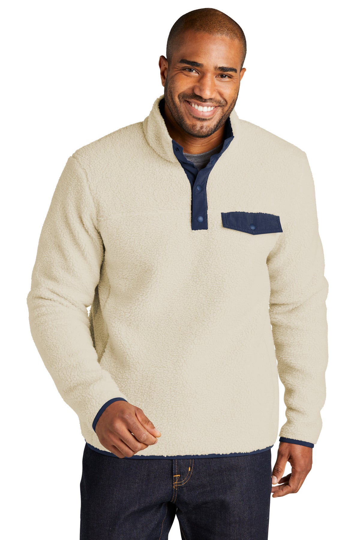 Front View of Oat/DsBNv Port Authority Camp Fleece Snap Pullover F140