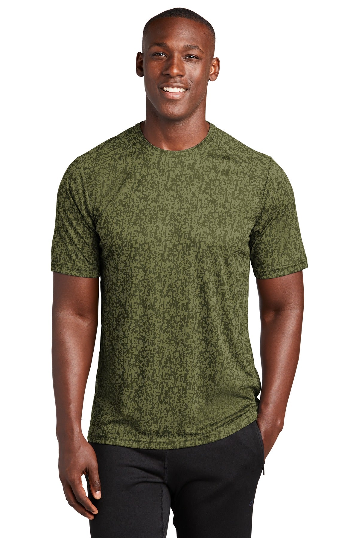 Front View of Olive Drab Grn Sport-Tek Digi Camo Tee. ST460