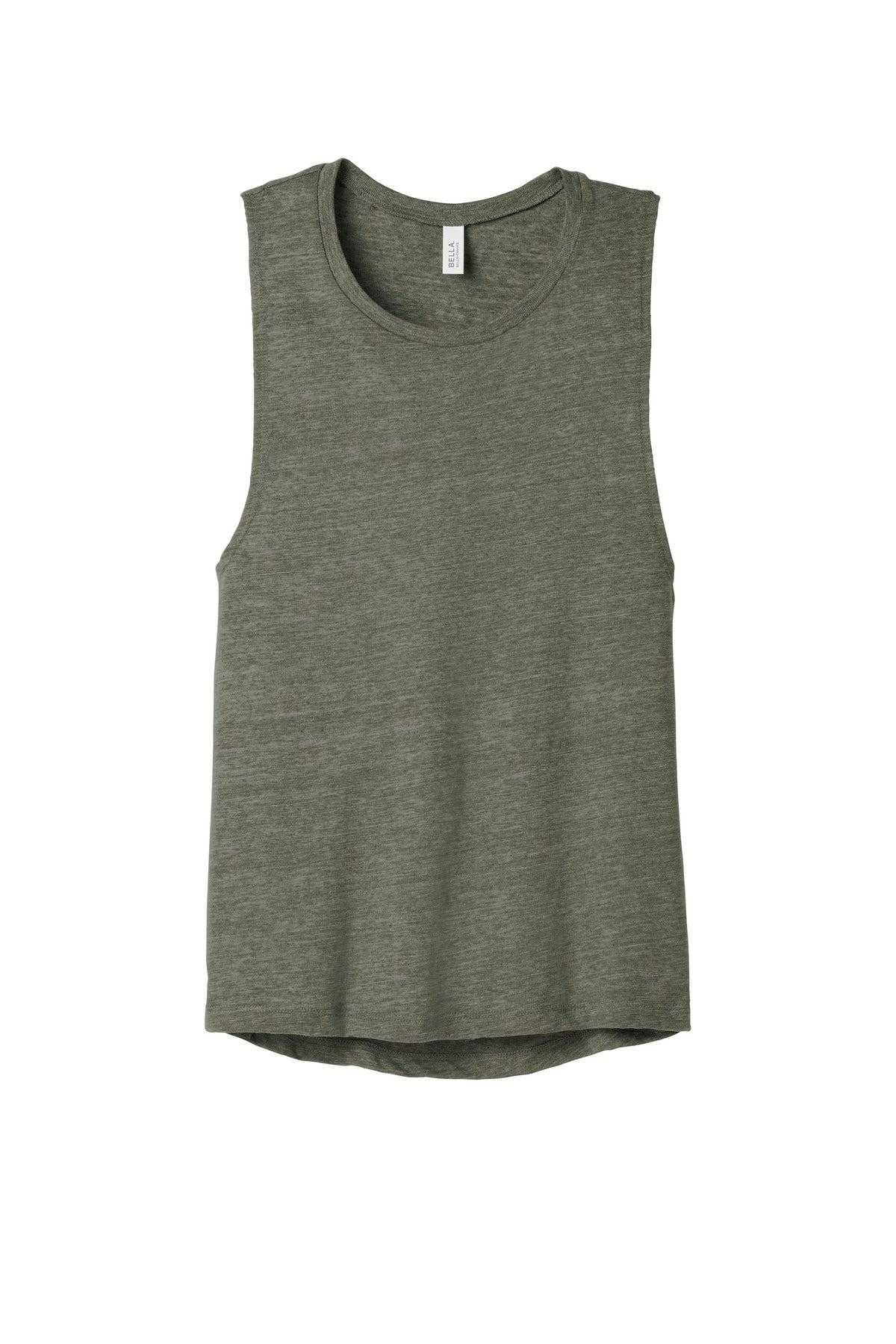 Front View of Olive Slub BELLA+CANVAS Women's Flowy Scoop Muscle Tank. BC8803