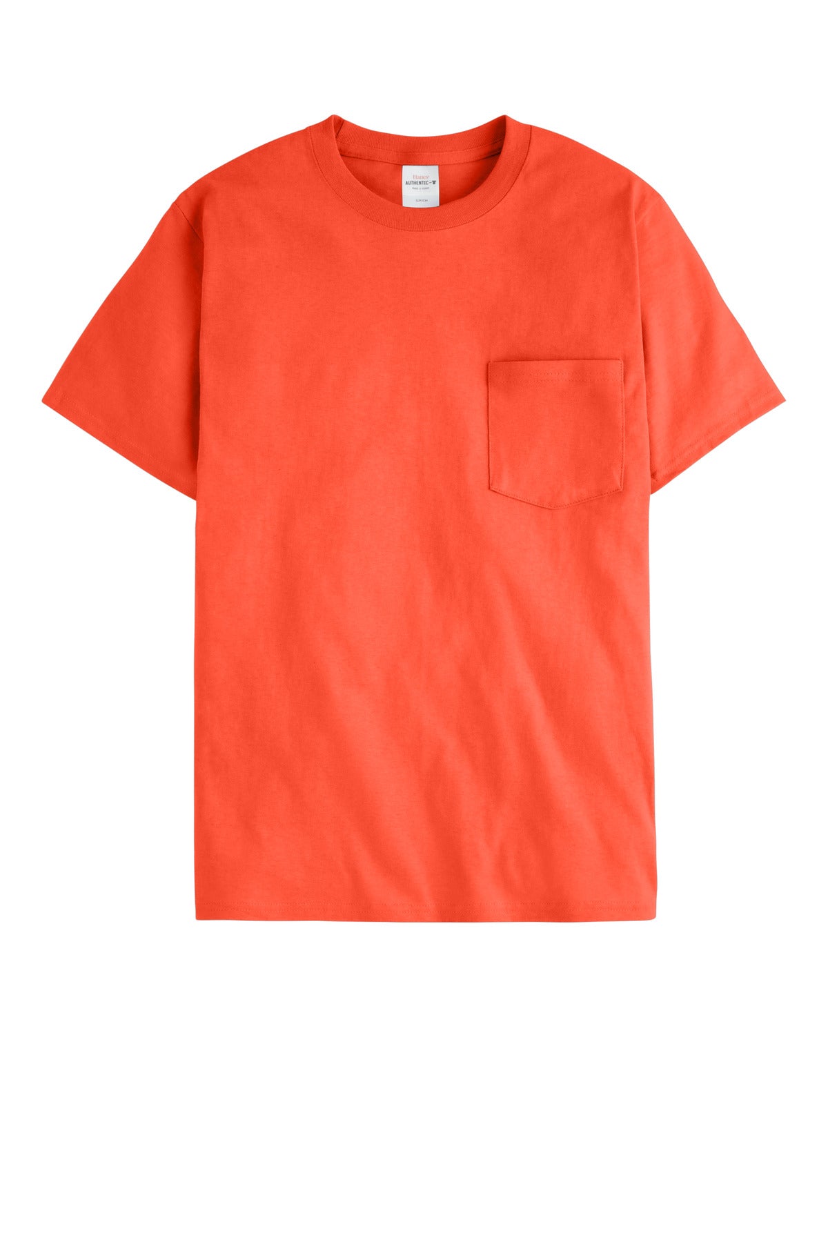 Front View of Orange Hanes - Authentic 100% Cotton T-Shirt with Pocket. 5590