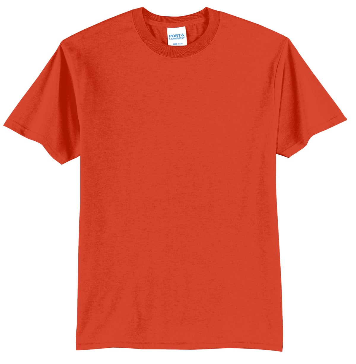 Front View of Orange Port & Company Tall Core Blend Tee. PC55T
