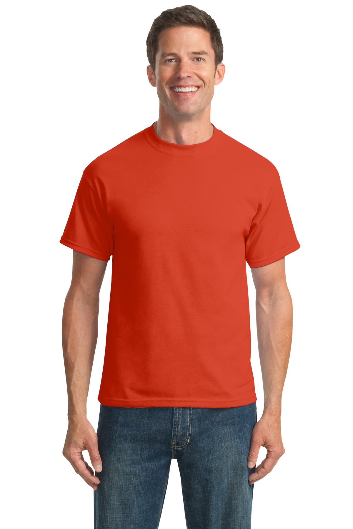 Front View of Orange Port & Company Tall Core Blend Tee. PC55T