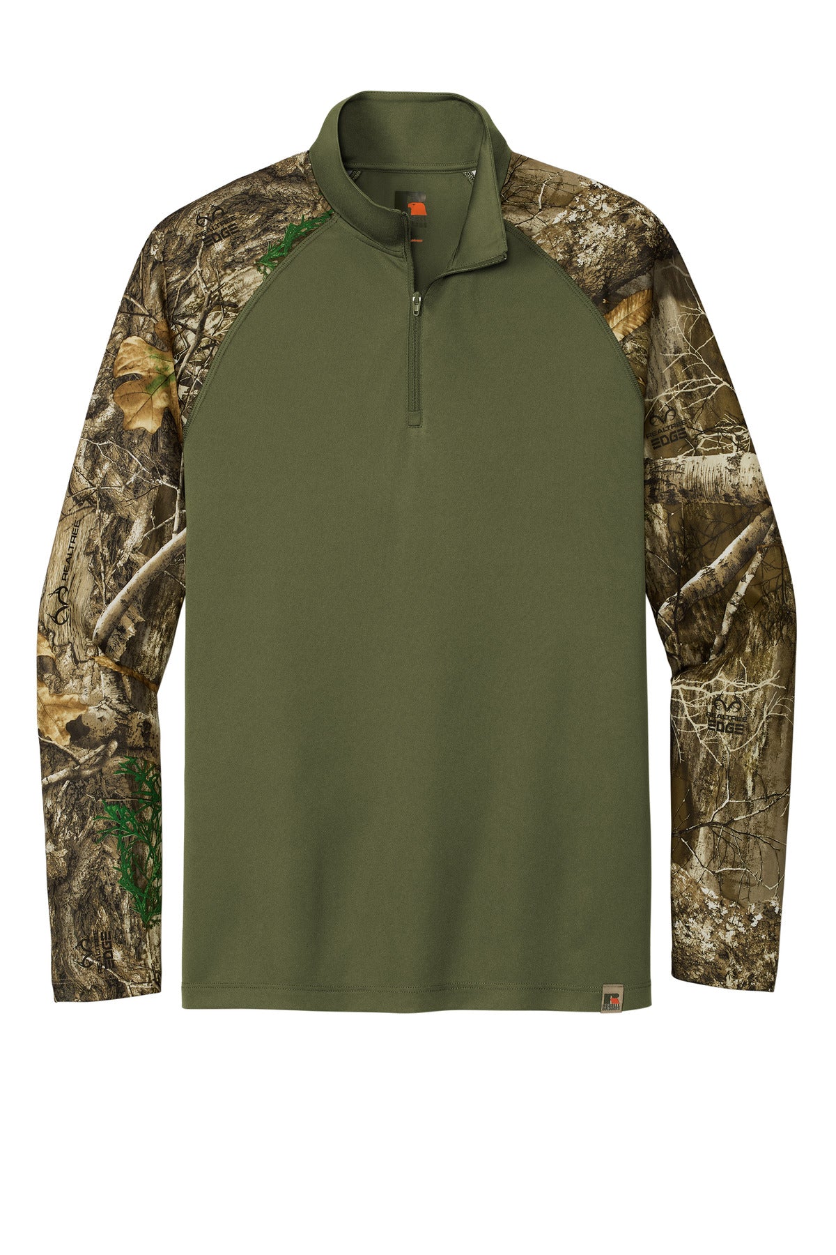 Front View of OvDbG/RTEd Russell Outdoors Realtree Colorblock Performance 1/4-Zip RU152