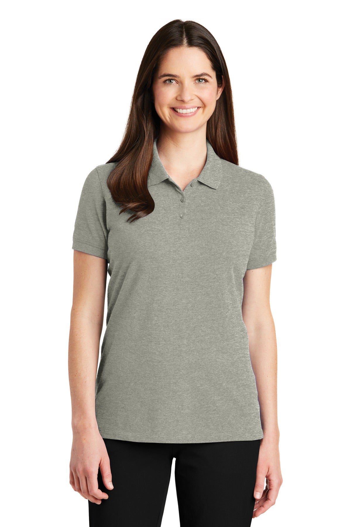 Front View of Oxford Heather Port Authority Women's EZCotton Polo. LK8000