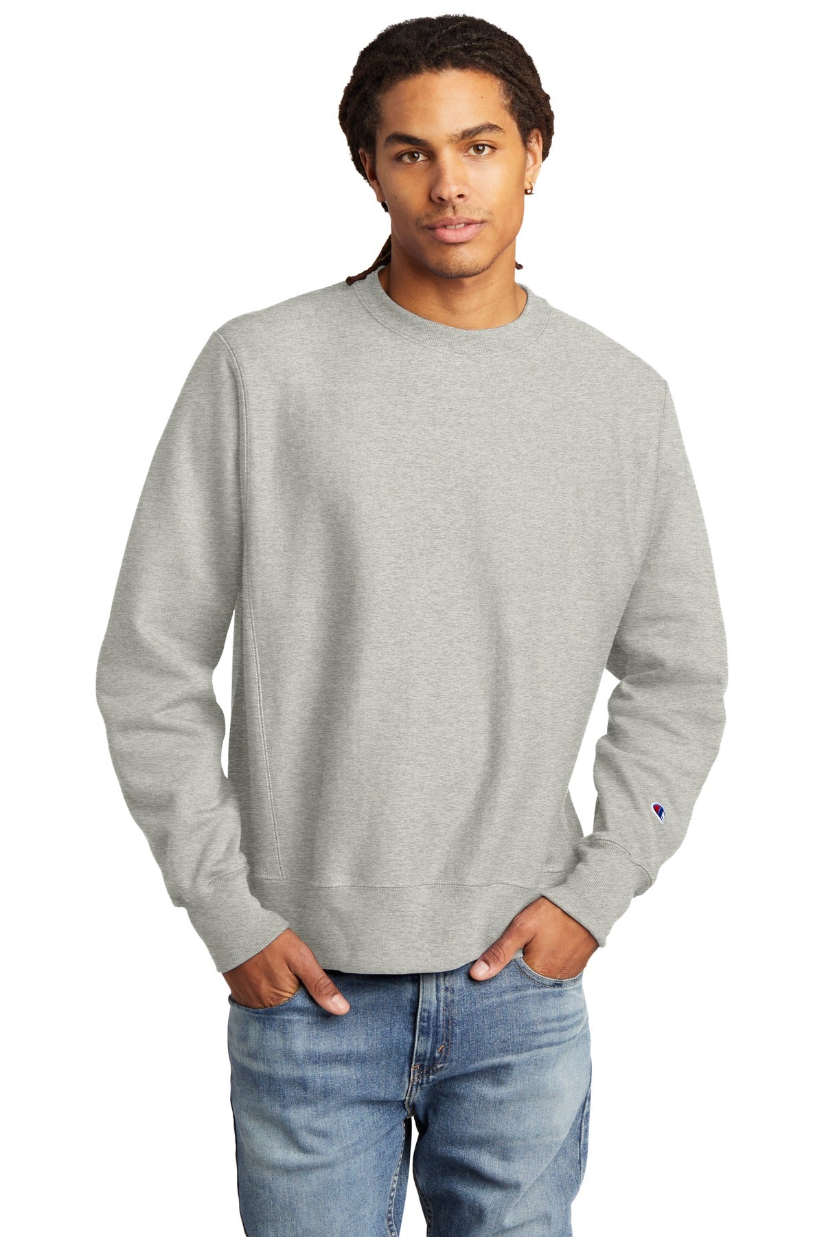 Front View of OxfordGrey Champion Reverse Weave Crewneck Sweatshirt S149