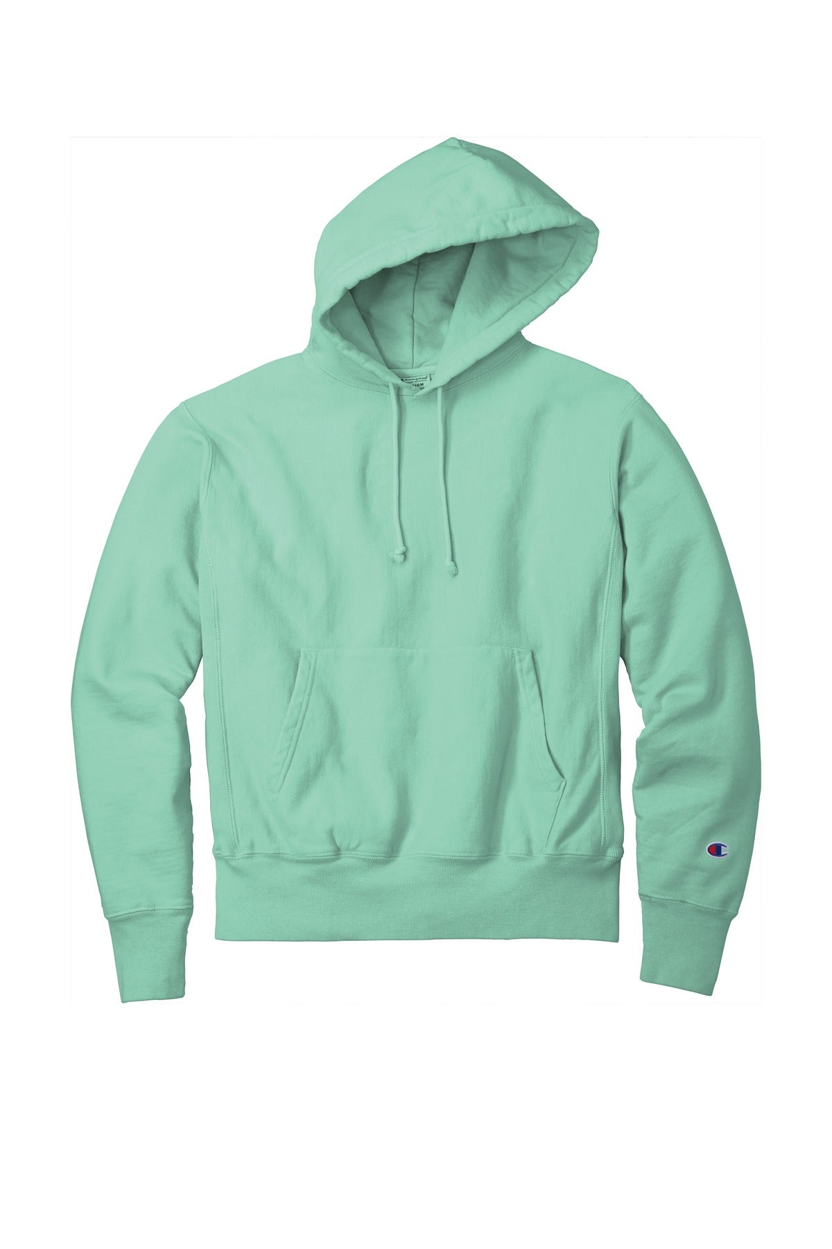 Front View of PaleSeafm Champion Reverse Weave Garment-Dyed Hooded Sweatshirt. GDS101