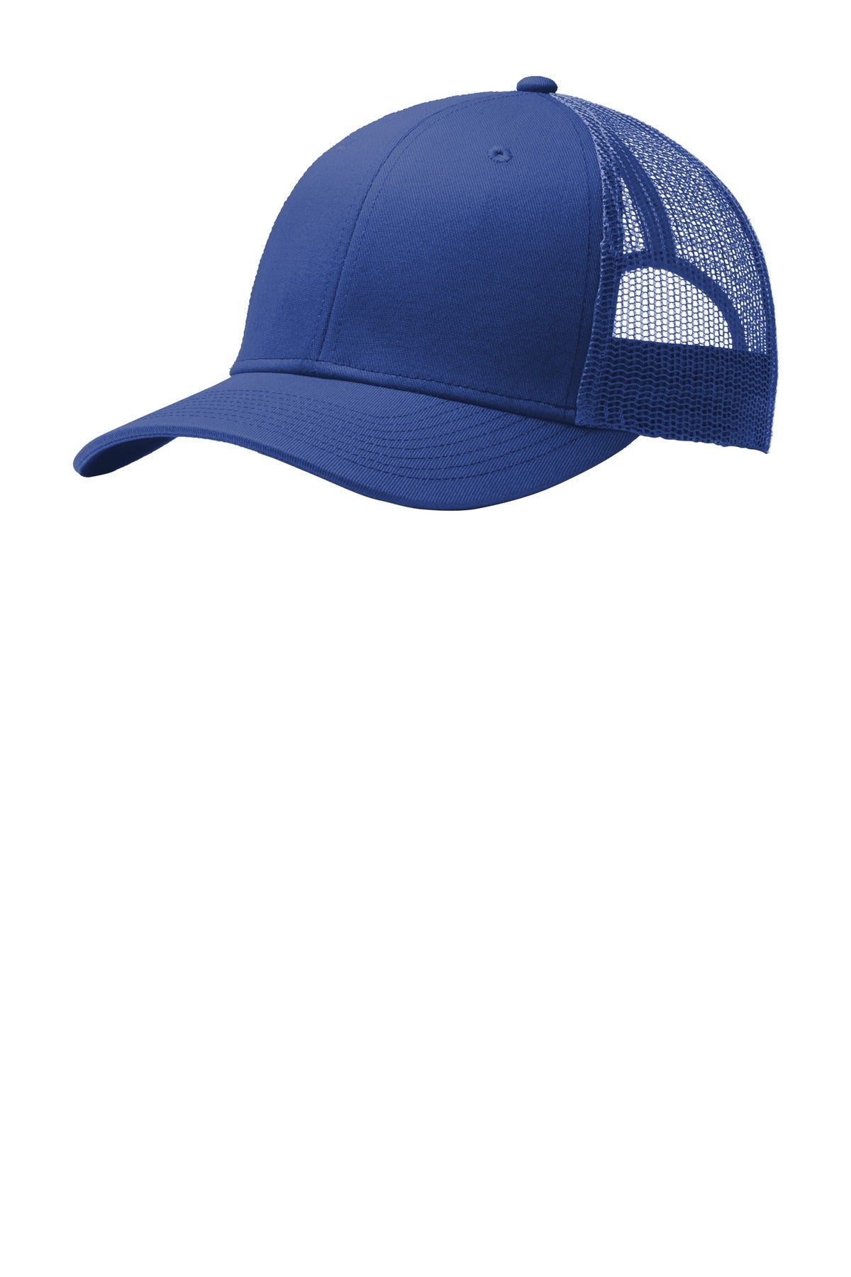 Front View of Pat Bl Port Authority Snapback Trucker Cap. C112