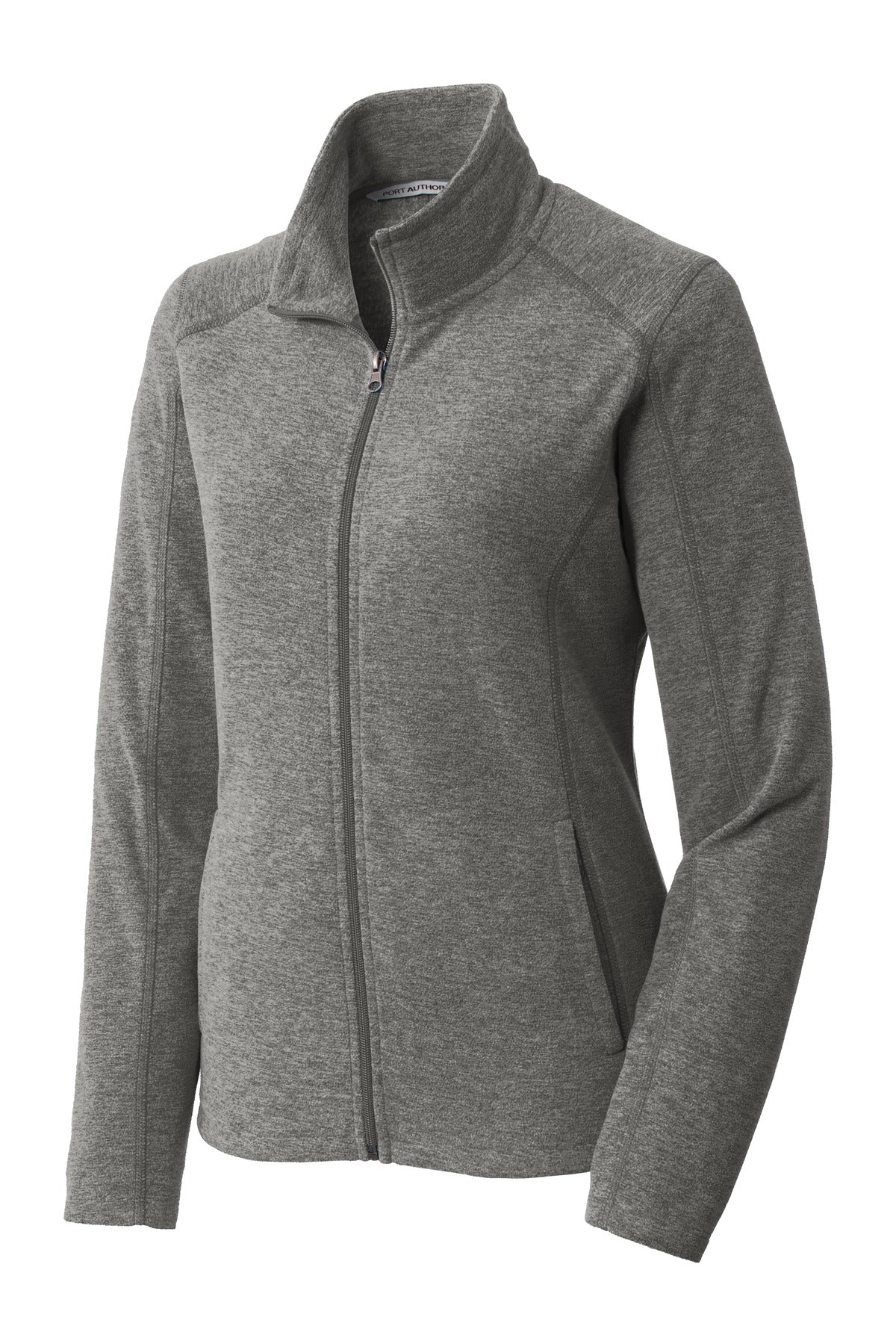Front View of Pearl Grey Hea Port Authority Women's Heather Microfleece Full-Zip Jacket. L235
