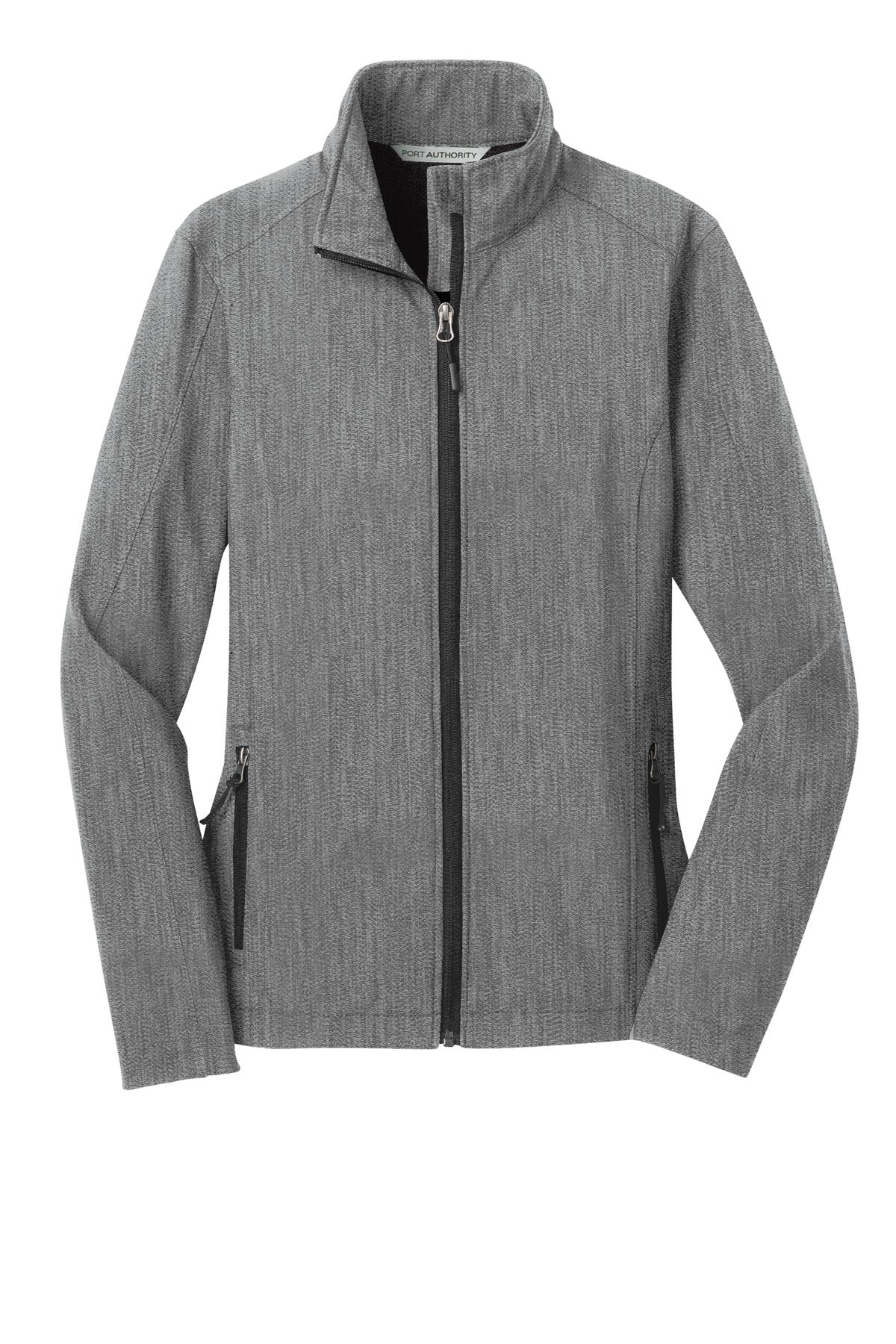 Front View of Pearl Grey Hth Port Authority Women's Core Soft Shell Jacket. L317