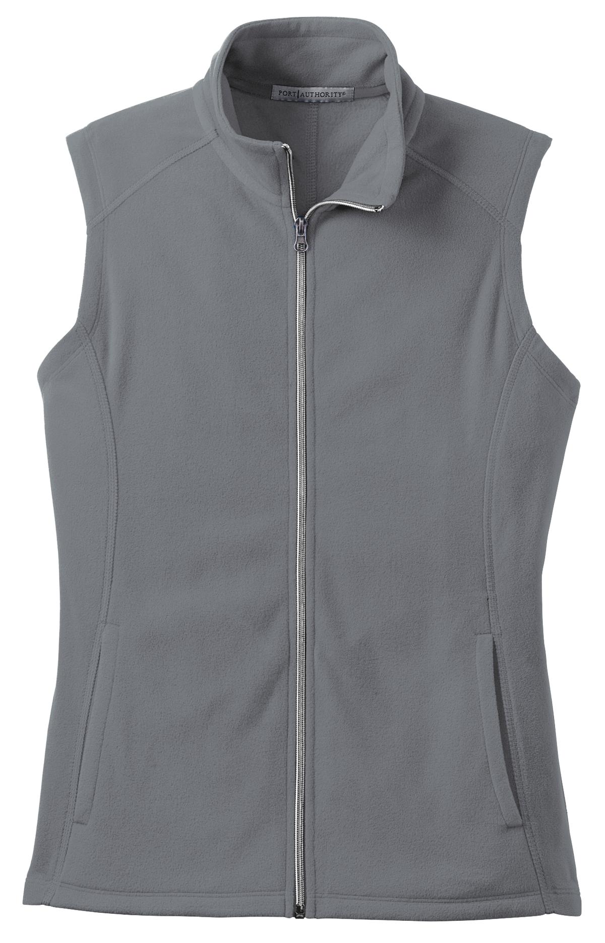 Front View of Pearl Grey Port Authority Women's Microfleece Vest. L226