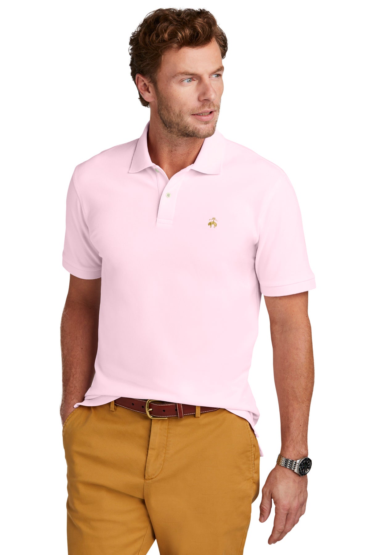 Front View of PearlPink Brooks Brothers Pima Cotton Pique Polo BB18200