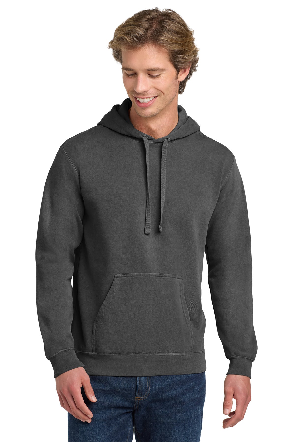 Front View of Pepper COMFORT COLORS Ring Spun Hooded Sweatshirt. 1567