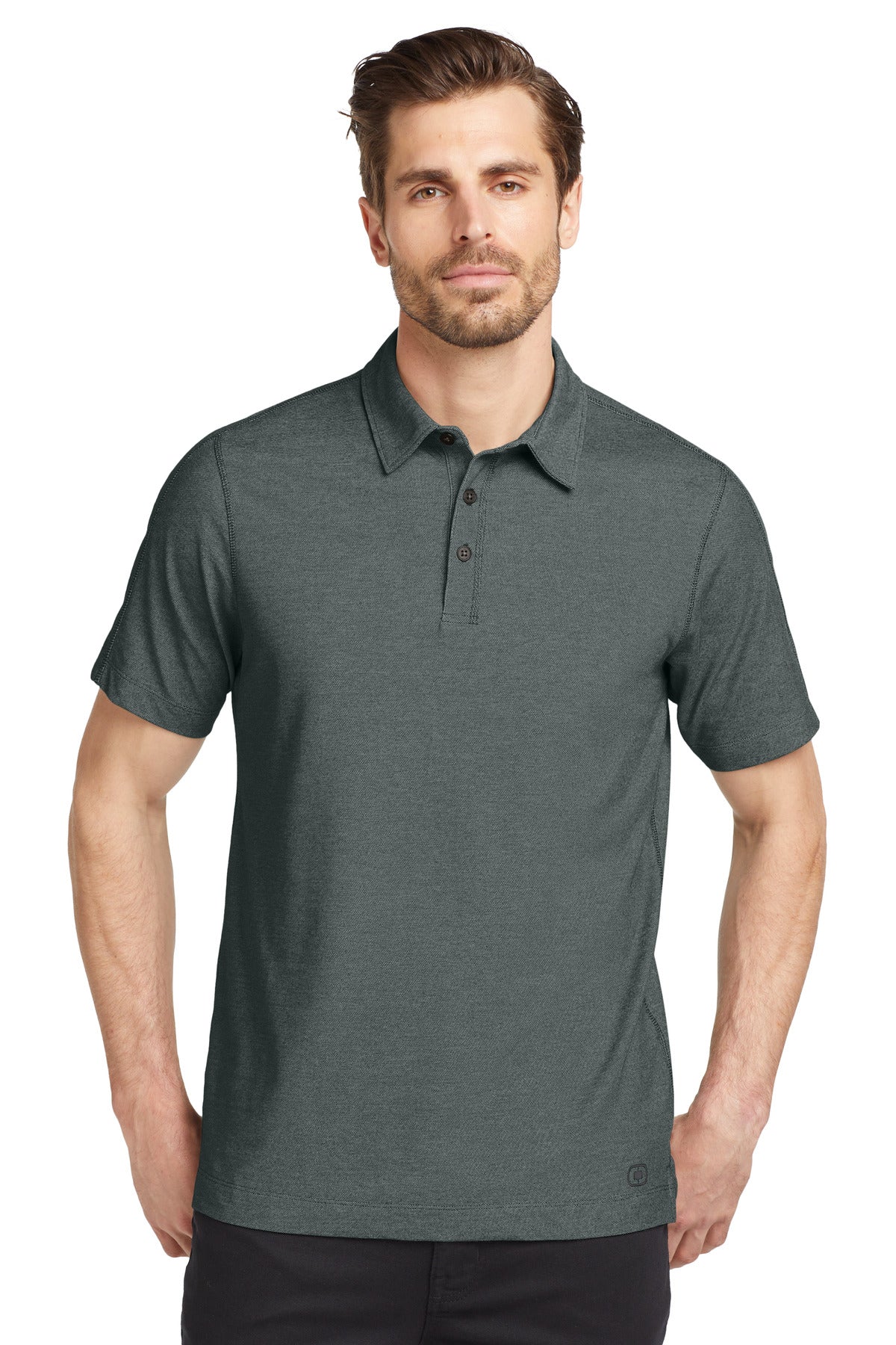 Front View of Petrol Grey OGIO Onyx Polo. OG126