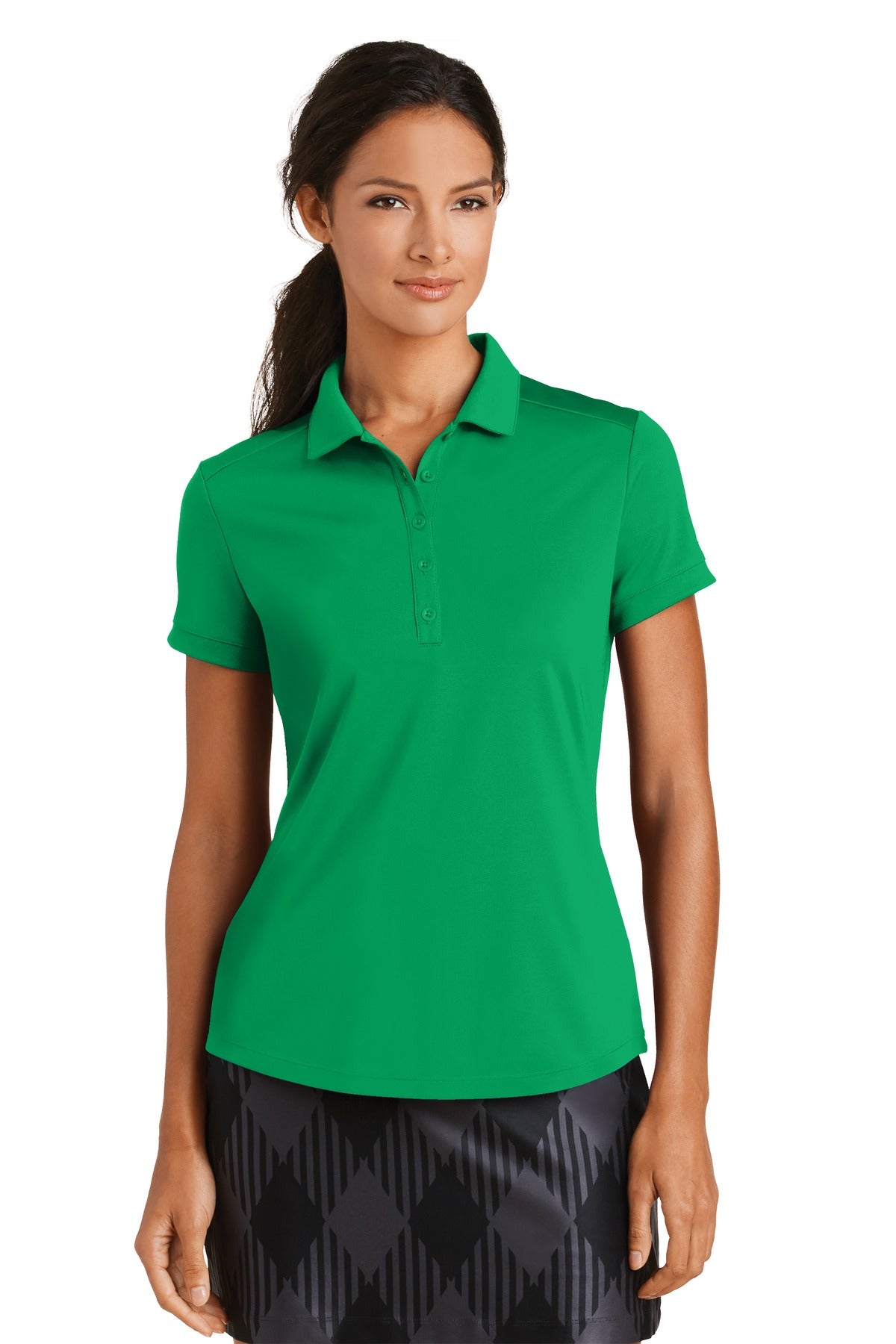 Front View of Pine Green Nike Women's Dri-FIT Players Modern Fit Polo. 811807