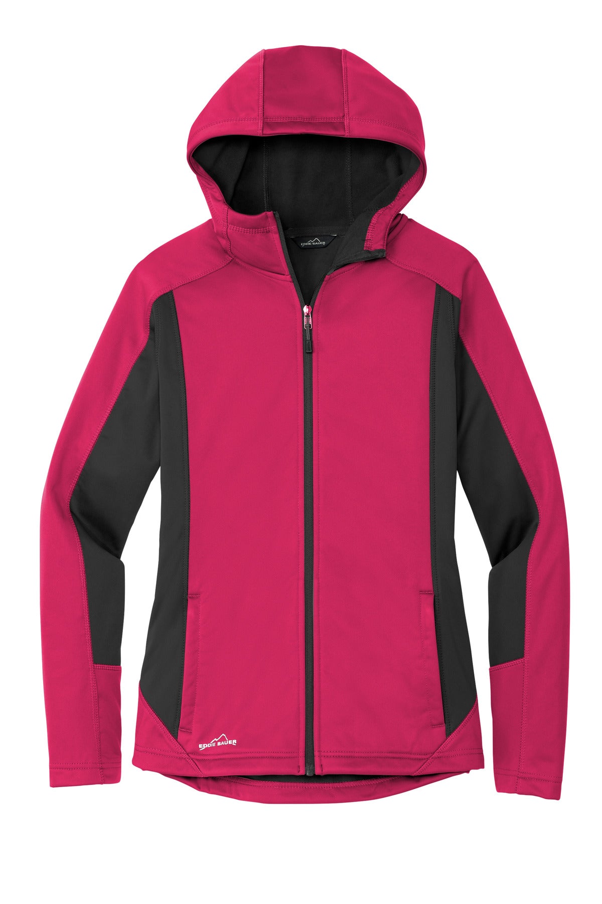 Front View of Pink Lot/Gy St Eddie Bauer Women's Trail Soft Shell Jacket. EB543