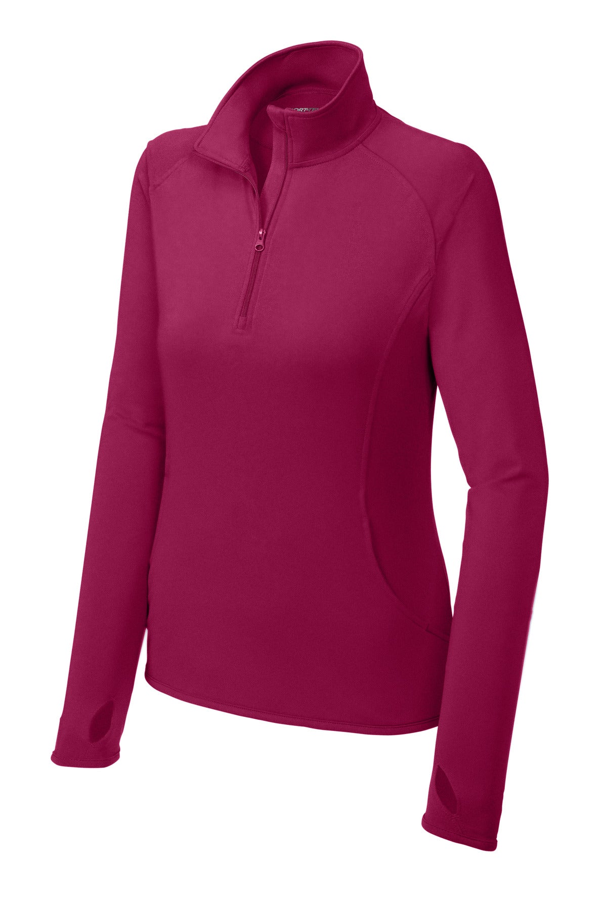 Front View of Pink Rush Sport-Tek Women's Sport-Wick Stretch 1/4-Zip Pullover. LST850