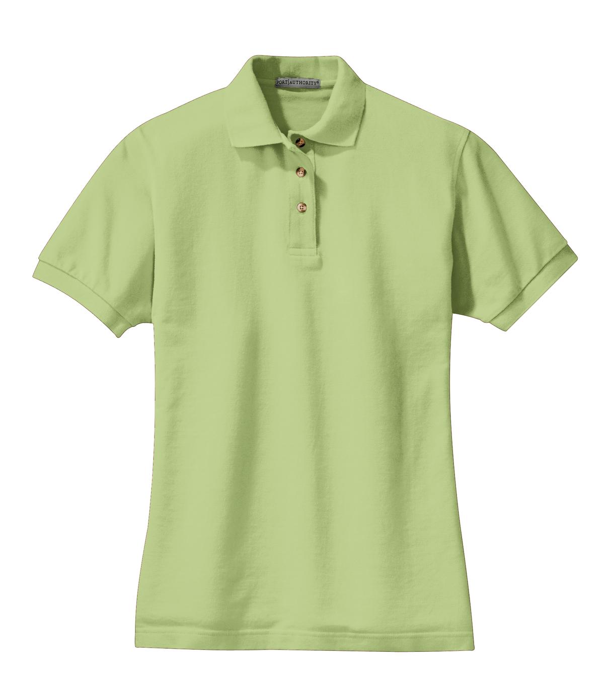 Front View of Pistachio Port Authority Women's Heavyweight Cotton Pique Polo. L420