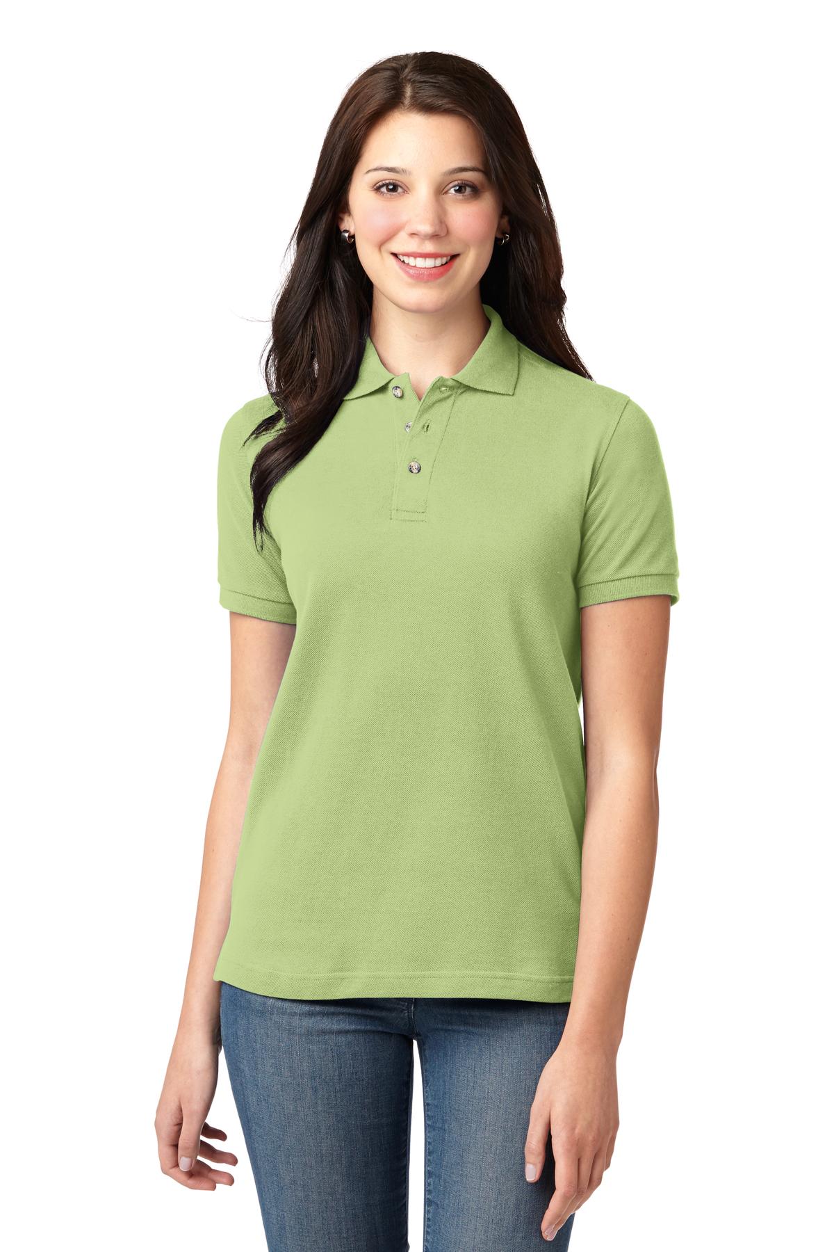 Front View of Pistachio Port Authority Women's Heavyweight Cotton Pique Polo. L420