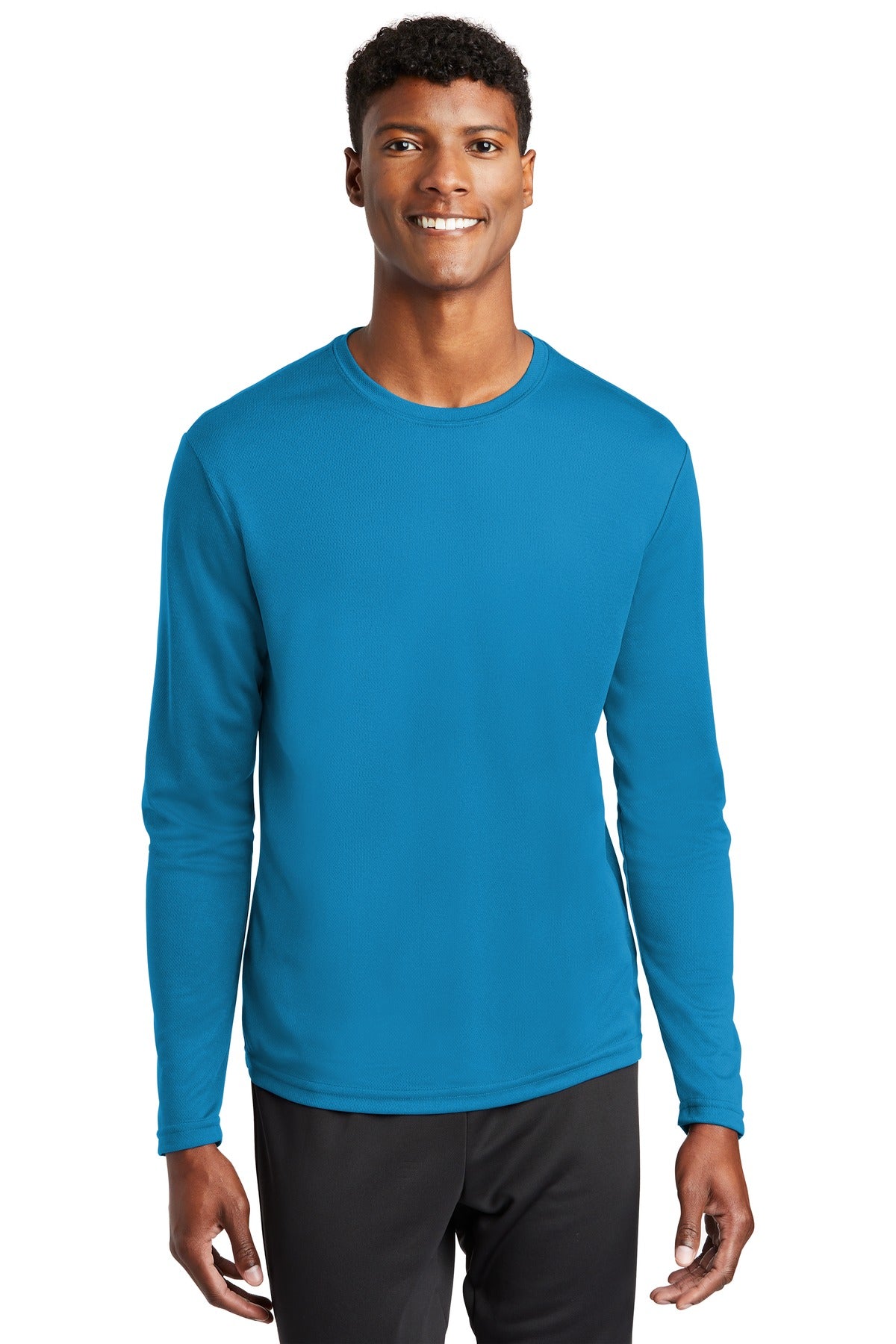 Front View of Pond Blue Sport-Tek PosiCharge RacerMesh Long Sleeve Tee. ST340LS