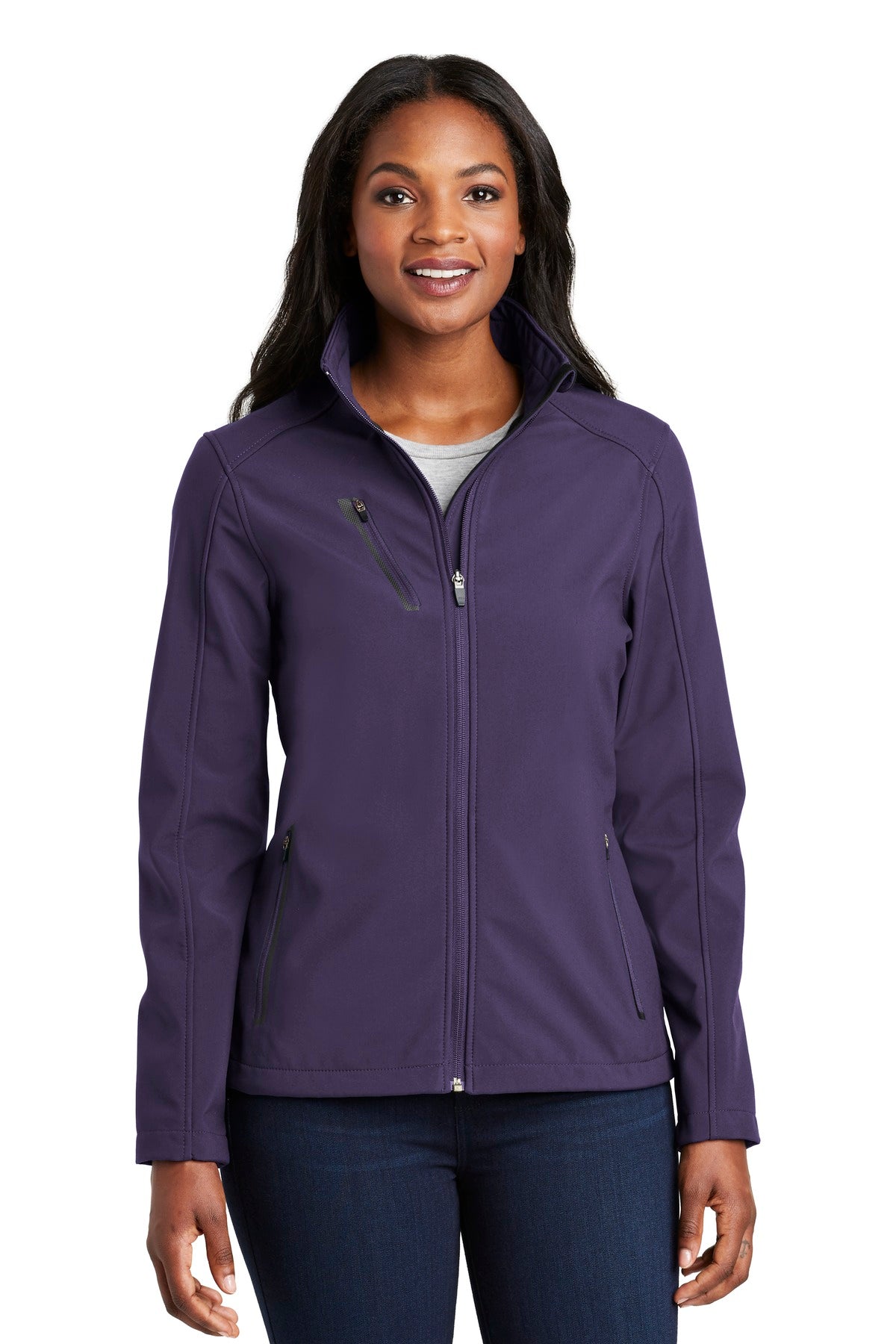 Front View of Posh Purple Port Authority Women's Welded Soft Shell Jacket. L324