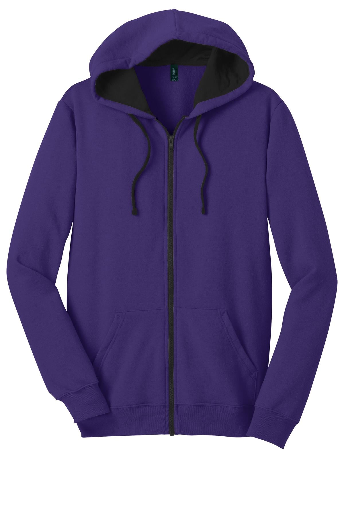 Front View of Purple District The Concert Fleece Full-Zip Hoodie. DT800