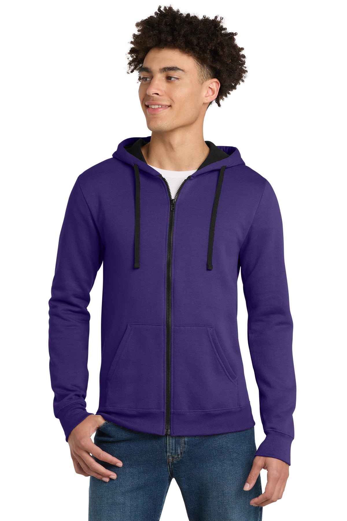 Front View of Purple District The Concert Fleece Full-Zip Hoodie. DT800