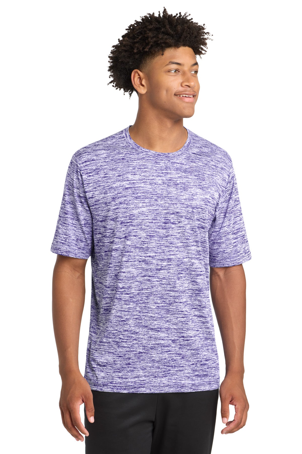 Front View of Purple Electrc Sport-Tek PosiCharge Electric Heather Tee. ST390