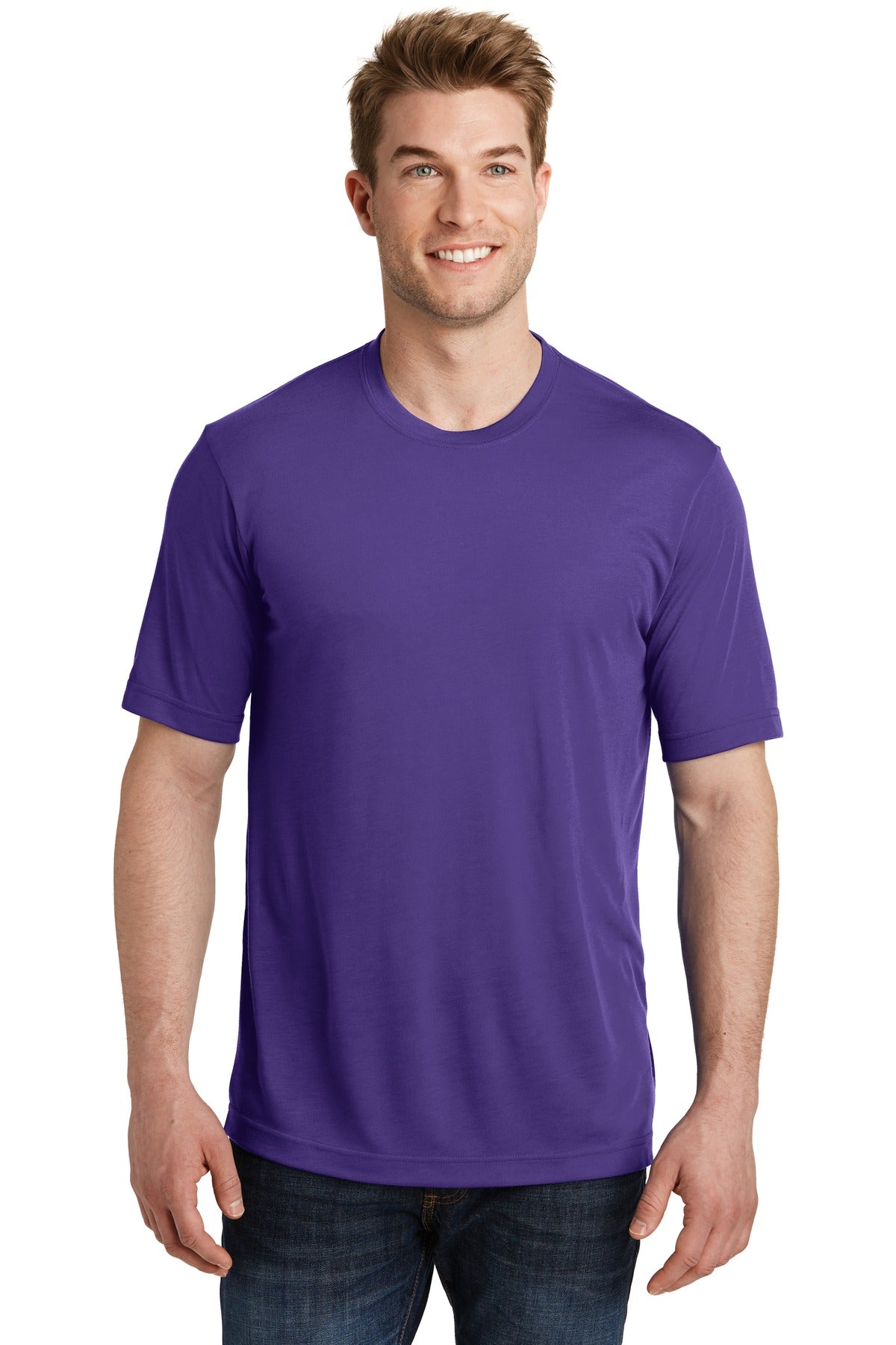 Front View of Purple Sport-Tek PosiCharge Competitor Cotton Touch Tee. ST450