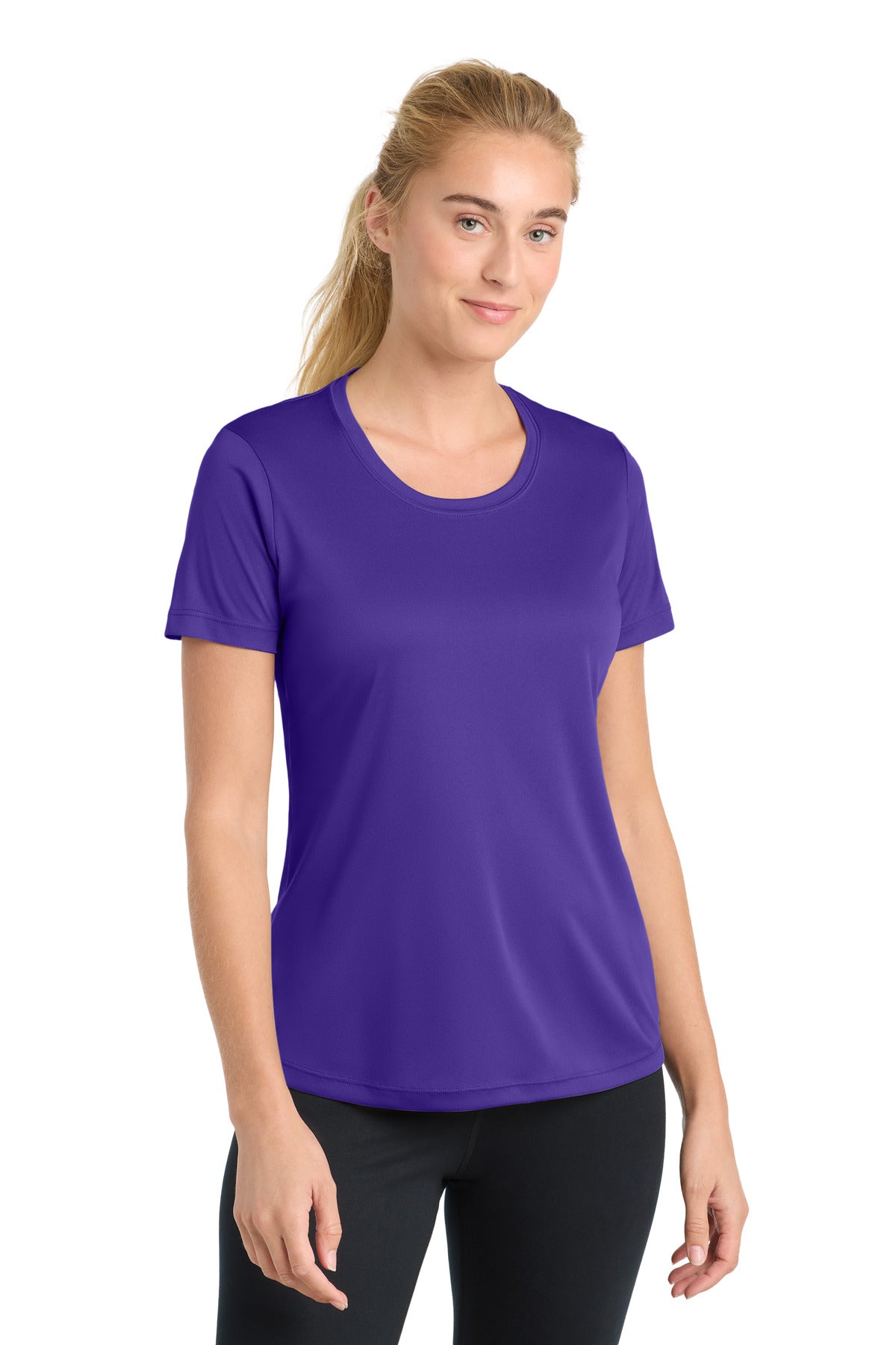 Front View of Purple Sport-Tek Women's PosiCharge Competitor Tee. LST350