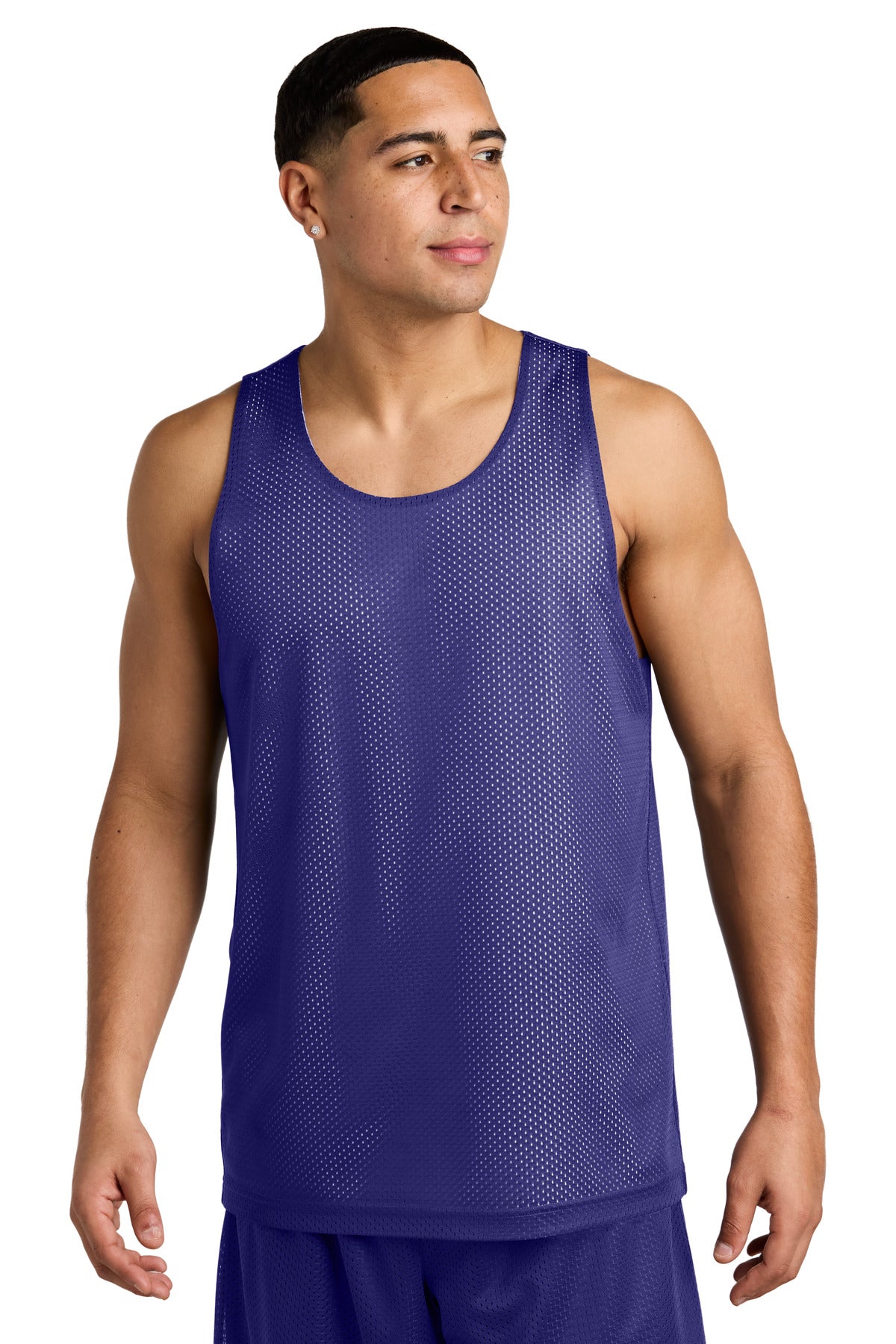 Front View of Purple/Wh Sport-Tek PosiCharge Reversible Mesh Tank ST5000