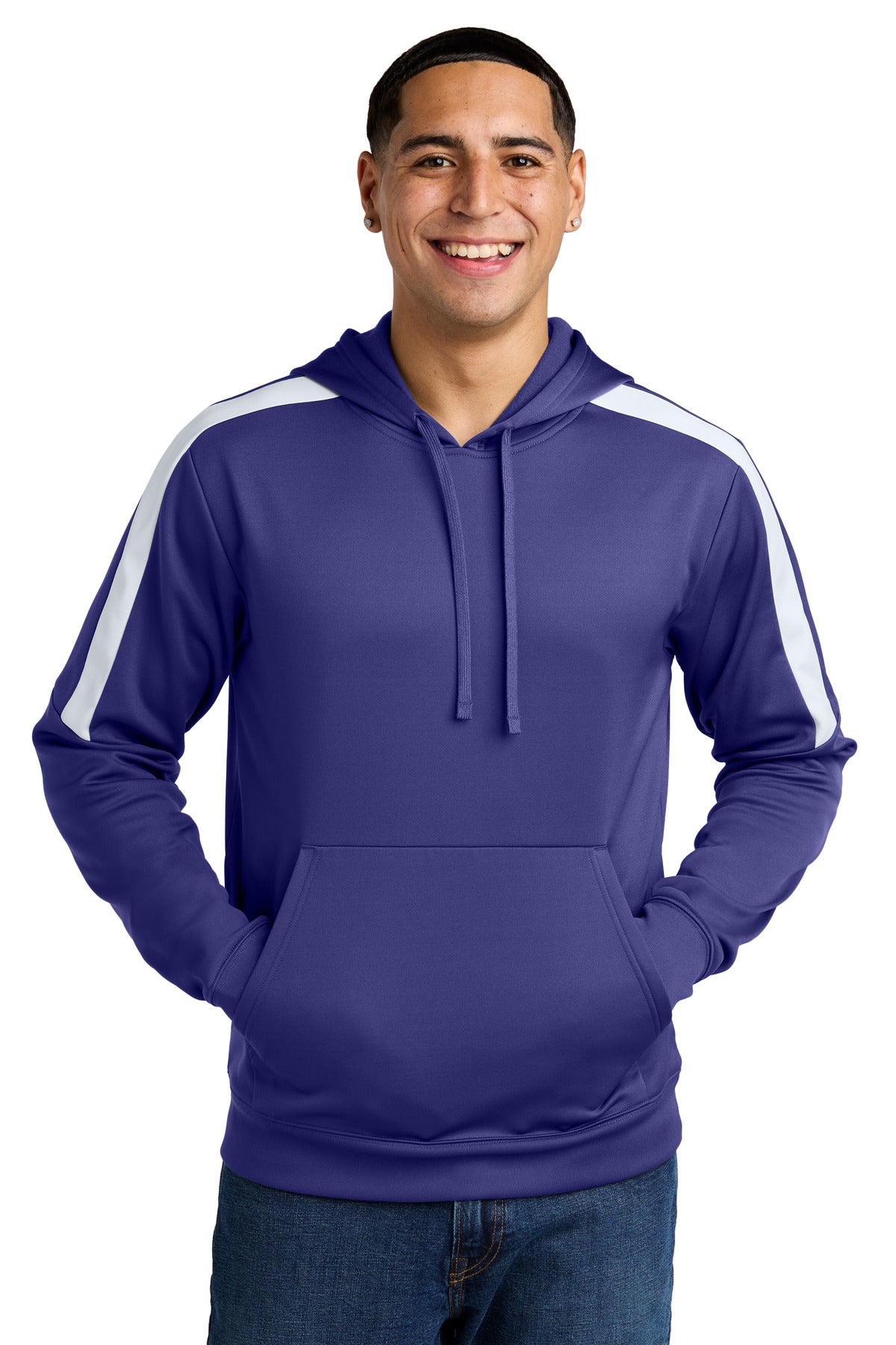 Front View of Purple/Wh Sport-Tek Sport-Wick Fleece United Pullover Hoodie ST255