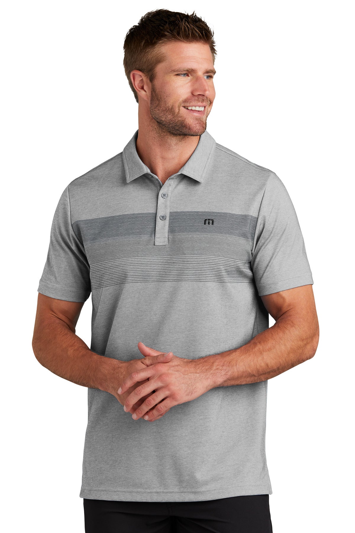 Front View of QuiShaGyHt TravisMathew Coastal Chest Stripe Polo TM1MY402